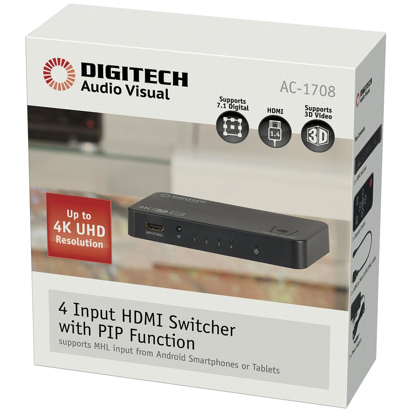 4 Input HDMI Switcher with MHL Input and PIP Function