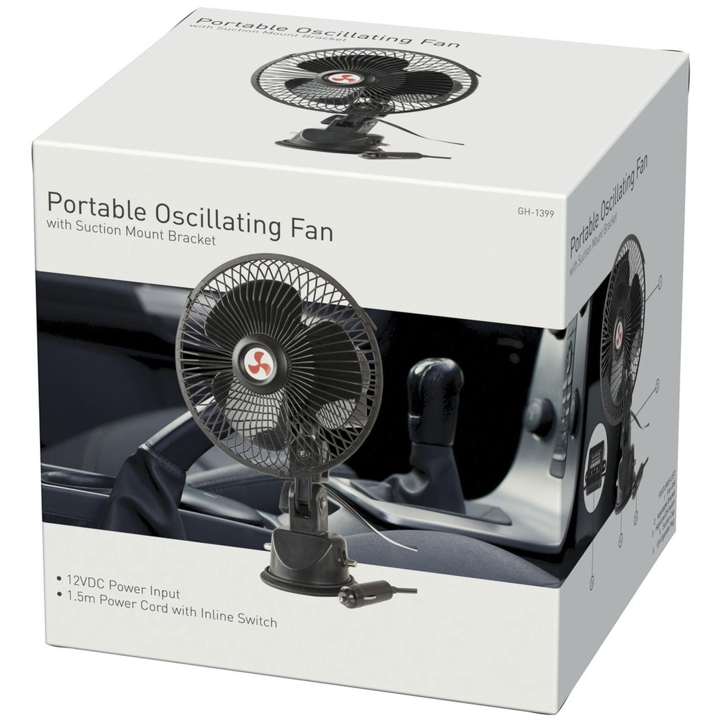 12VDC Oscillating Fan with Suction Mount Bracket