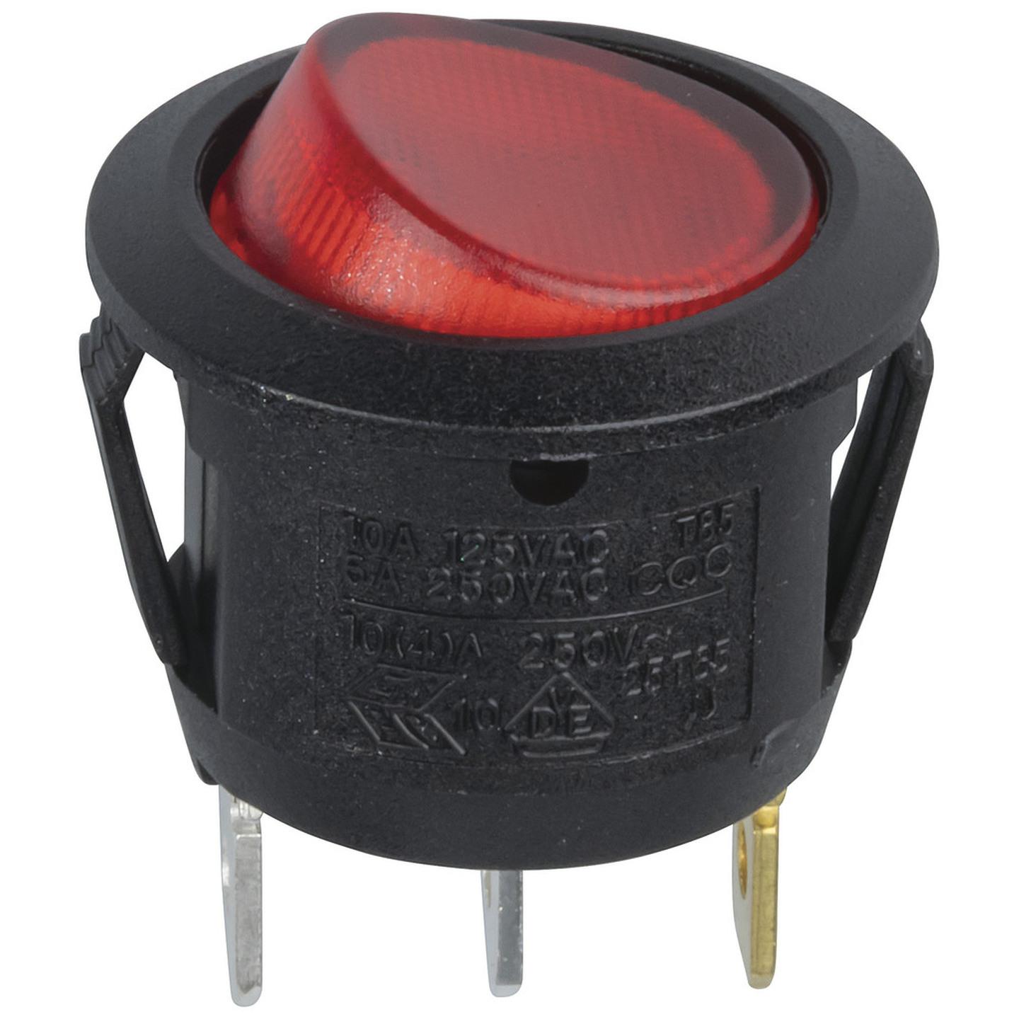 SPST Round Red Illuminated Actuator Rocker Switch
