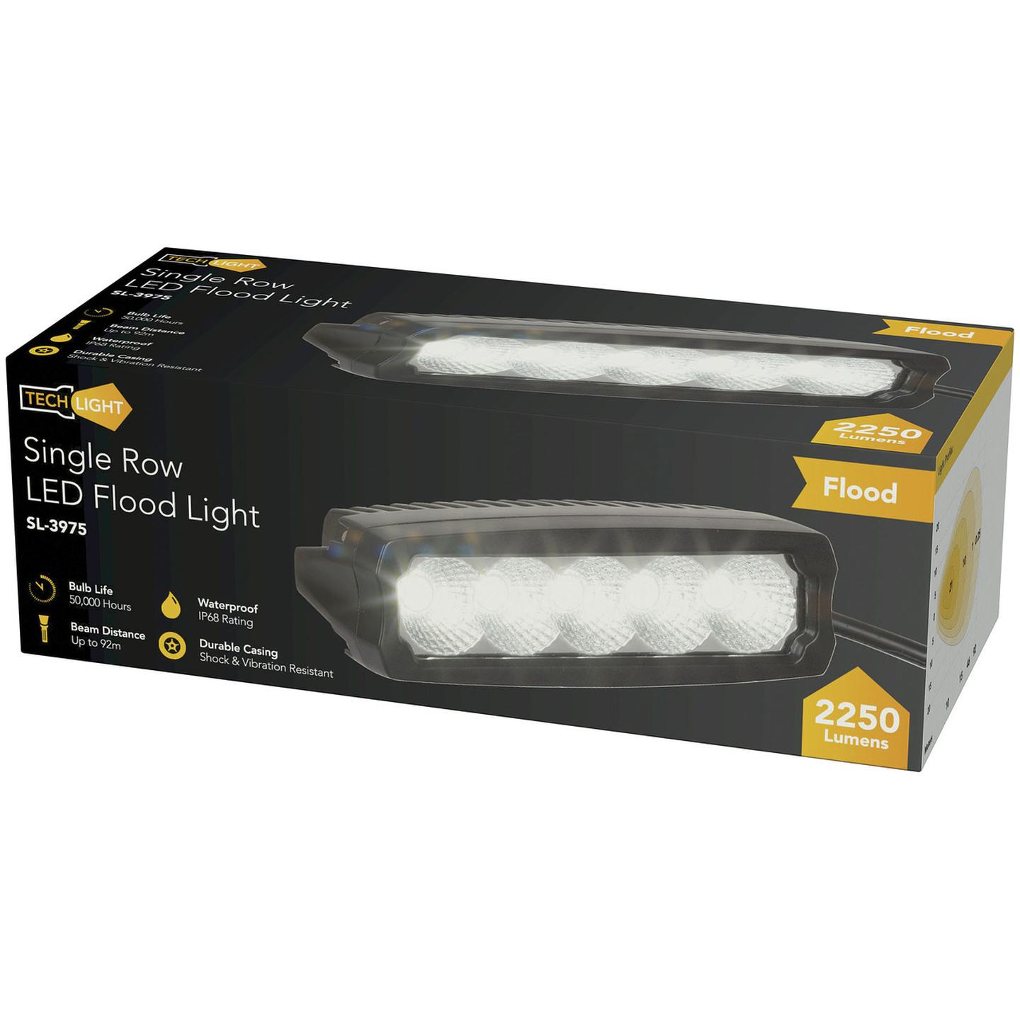 2250 Lumen Single Row LED Worklight Flood Beam Black