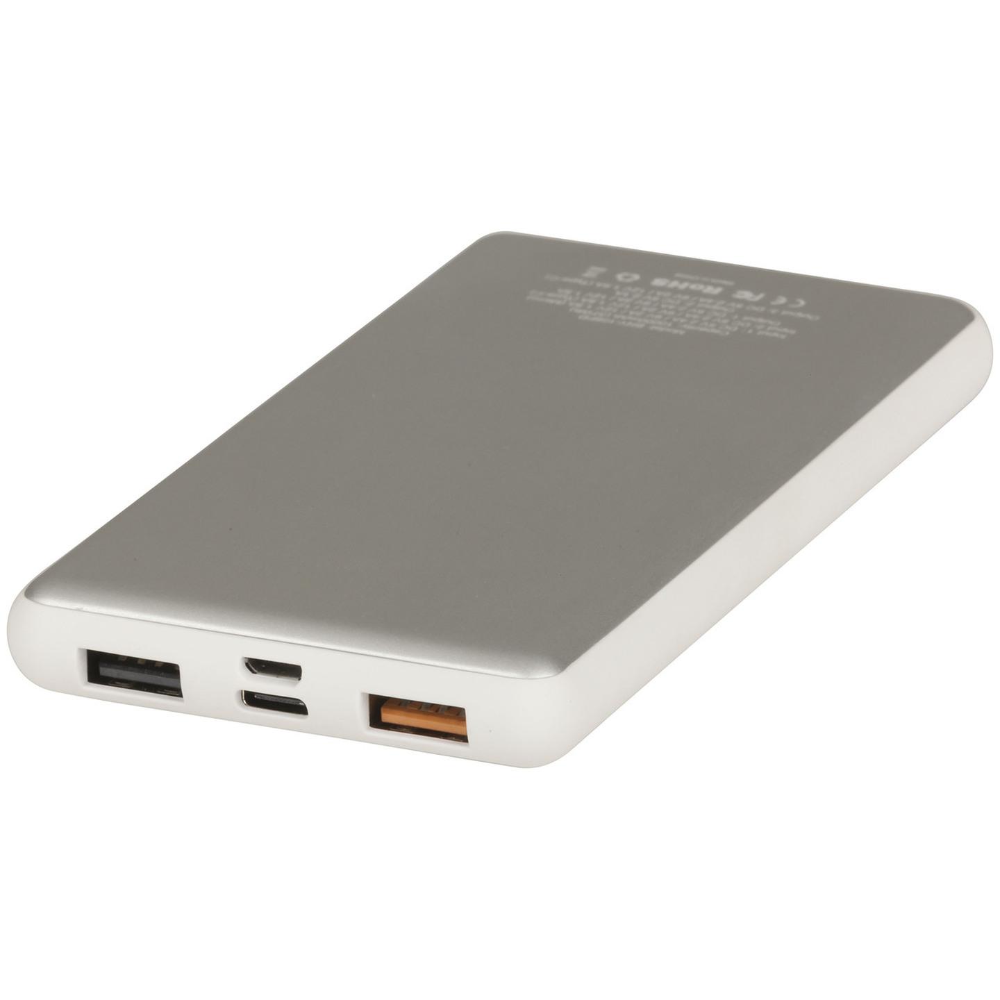 10000mAh Portable Power Bank with USB Type-C and Dual USB-A Ports - White