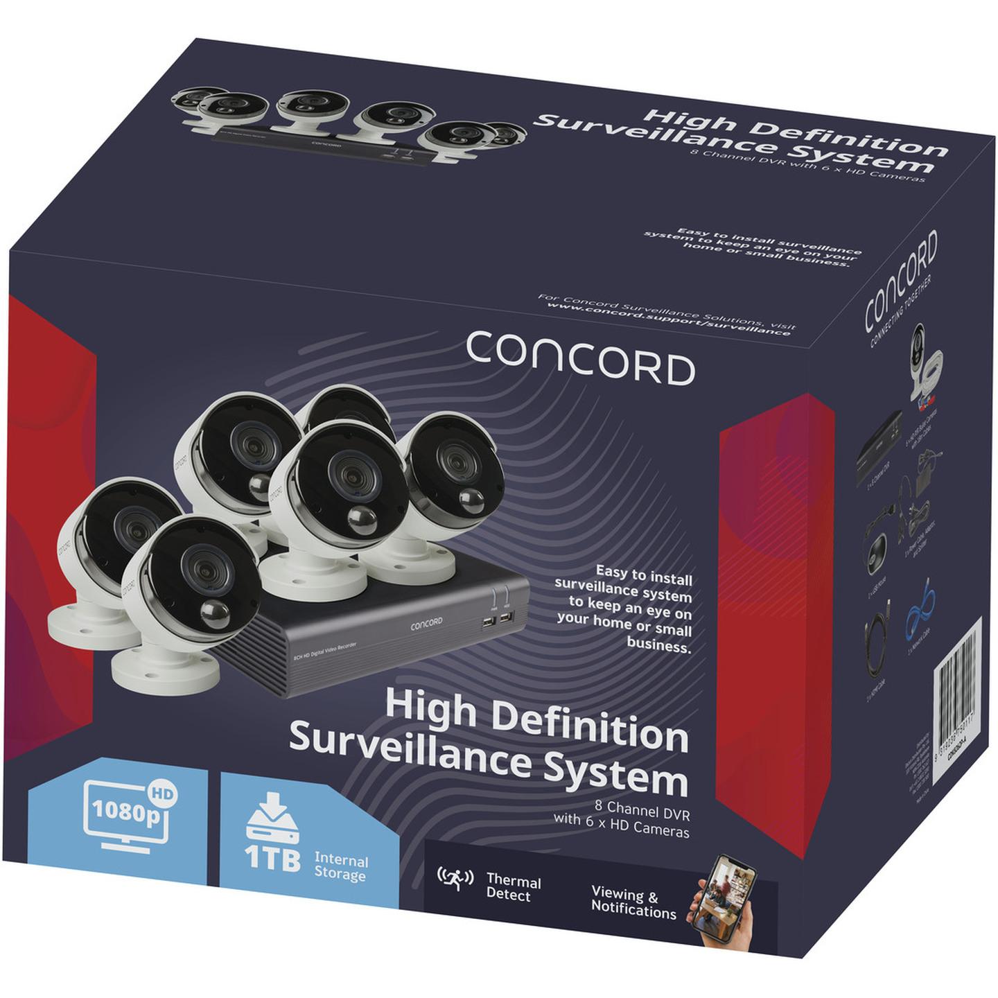 Concord 8 Channel HD DVR Package - 6x1080p Cameras