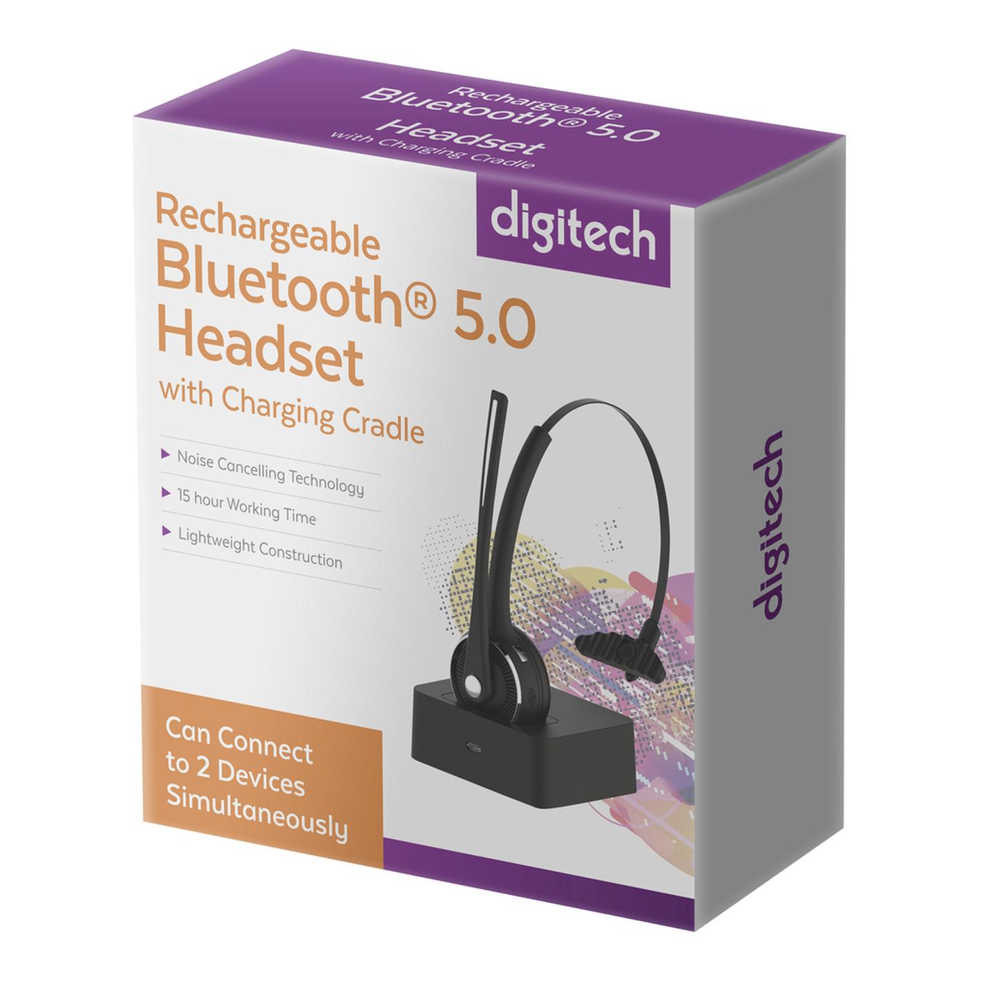 Digitech Rechargeable Bluetooth 5.0 Headset with Charging Cradle