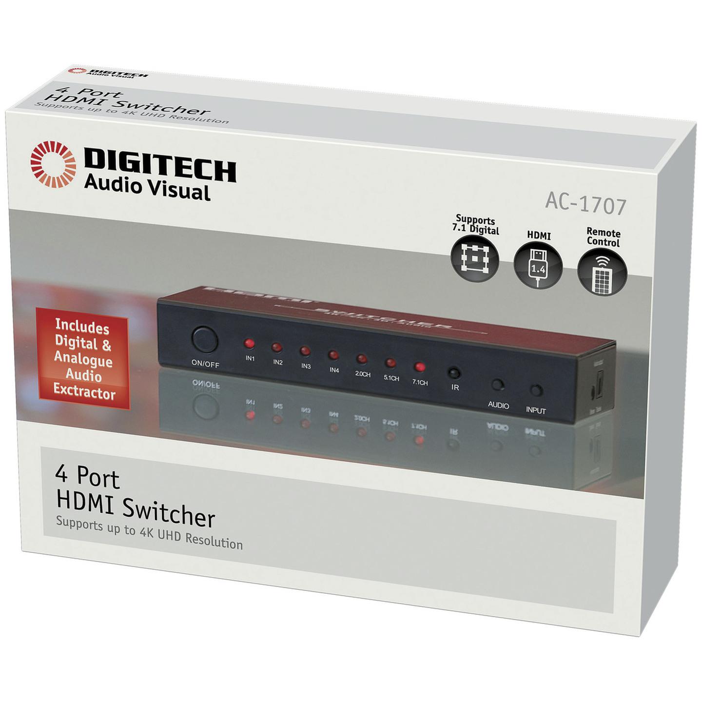 4 WAY HDMI 1.4 SWITCHER WITH AUDIO SPLITTER