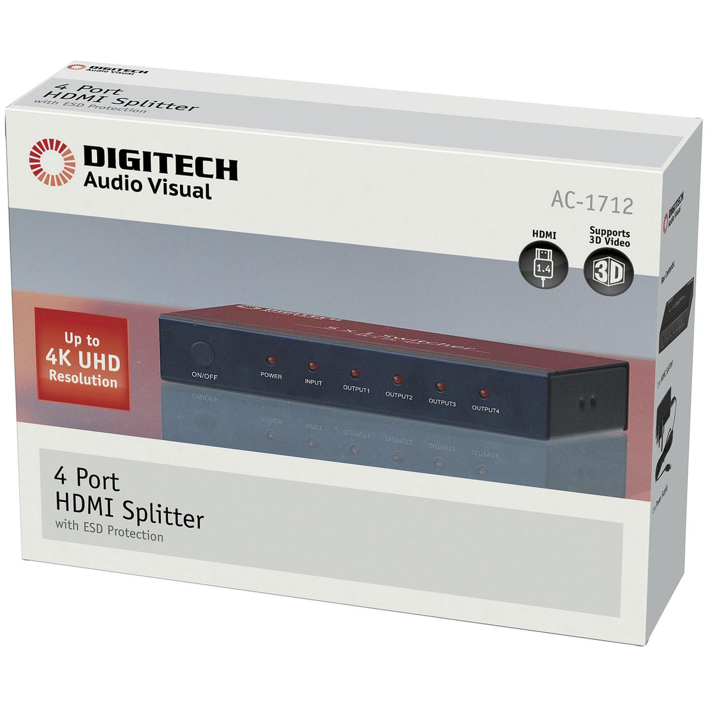 Digitech 4 Way Splitter with 4K Support