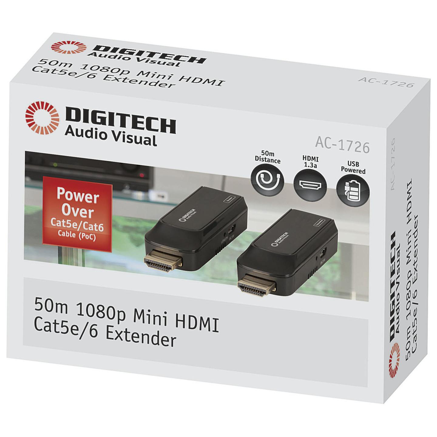 Digitech 50m 1080p Mini HDMI Cat5e/6 Extender