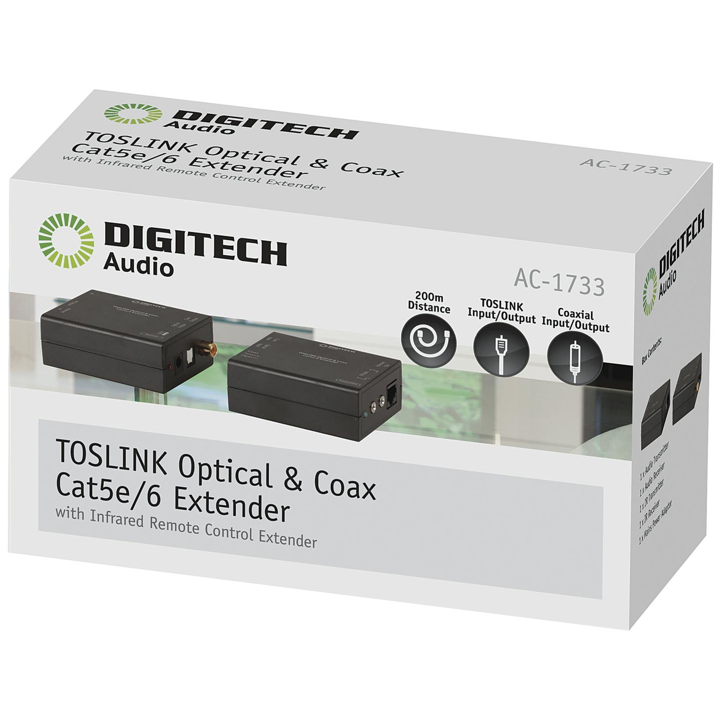 TOSLINK & Coax Audio Cat5e/6 Extender with Infrared