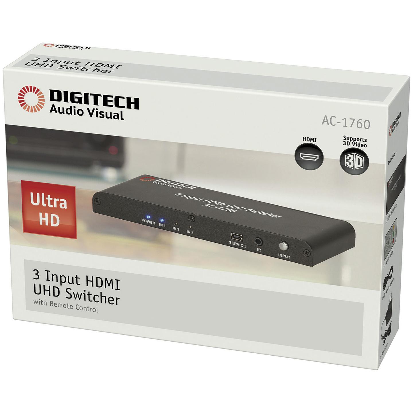 3 Way HDMI 2.0 Switcher with Remote