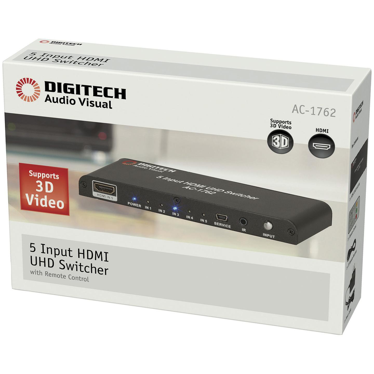 5 Way HDMI 2.0 Switcher with Remote 
