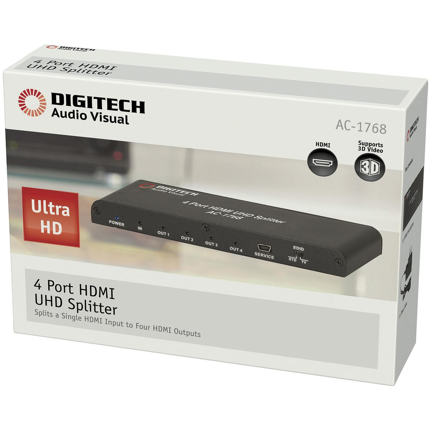 4 Way HDMI 2.0 UHD Splitter