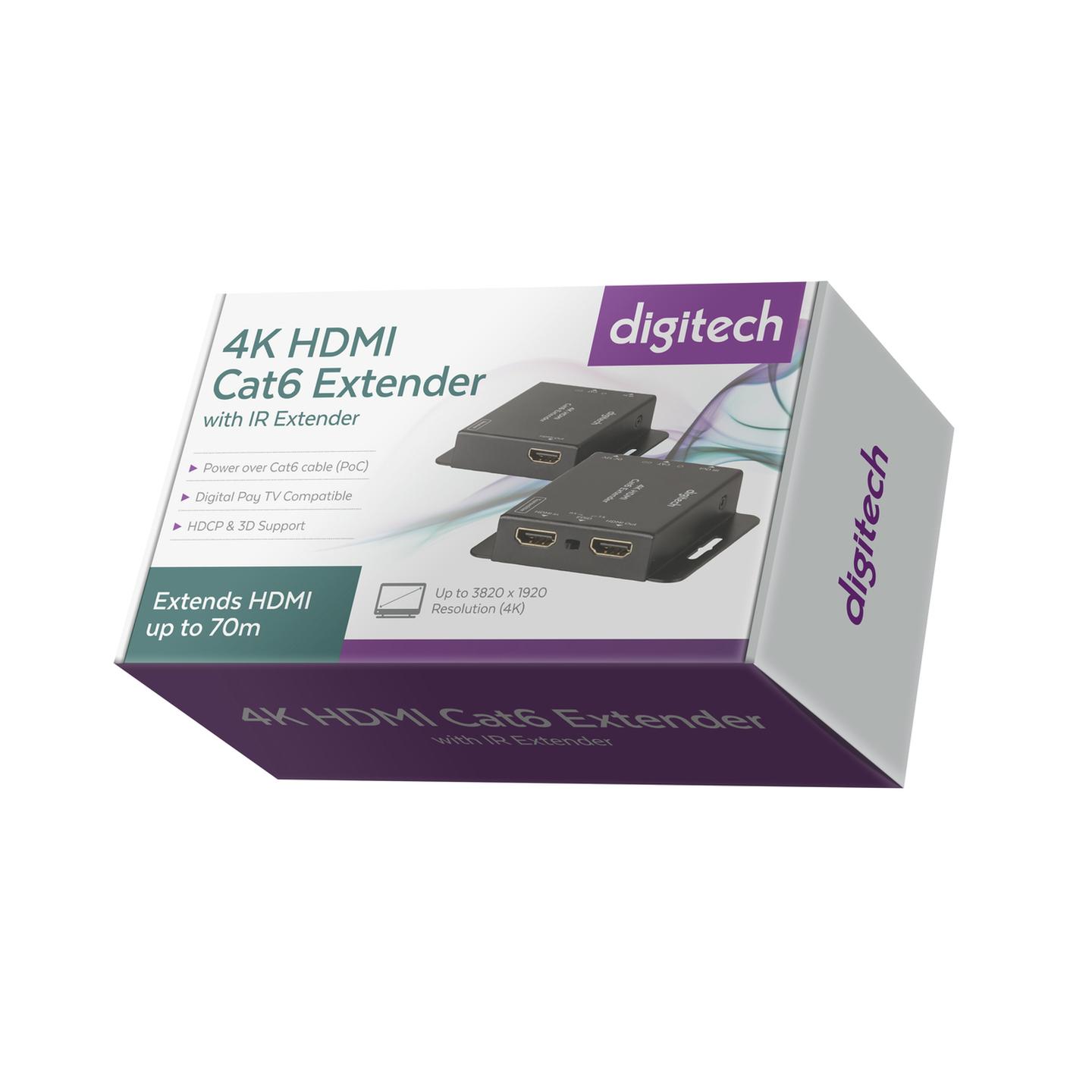 Digitech 4K HDMI Cat6 Extender with IR Extender