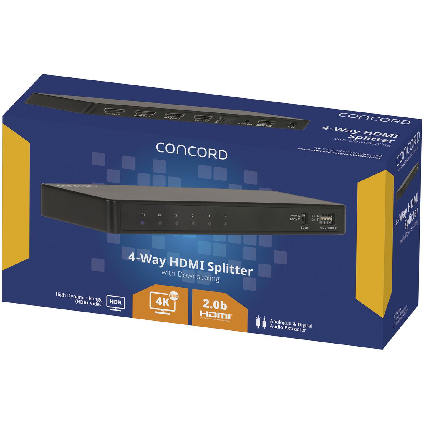 Concord 4 Way 4K HDMI Splitter with Downscaling