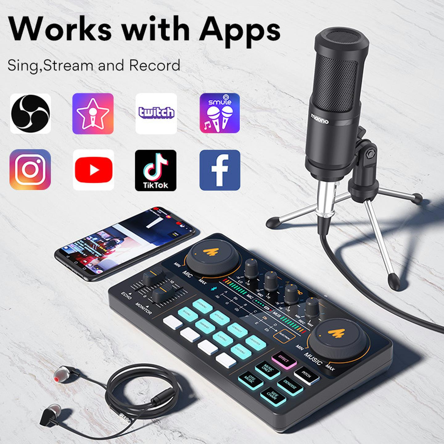 Maonocaster All in One Podcast Production Studio with Microphone