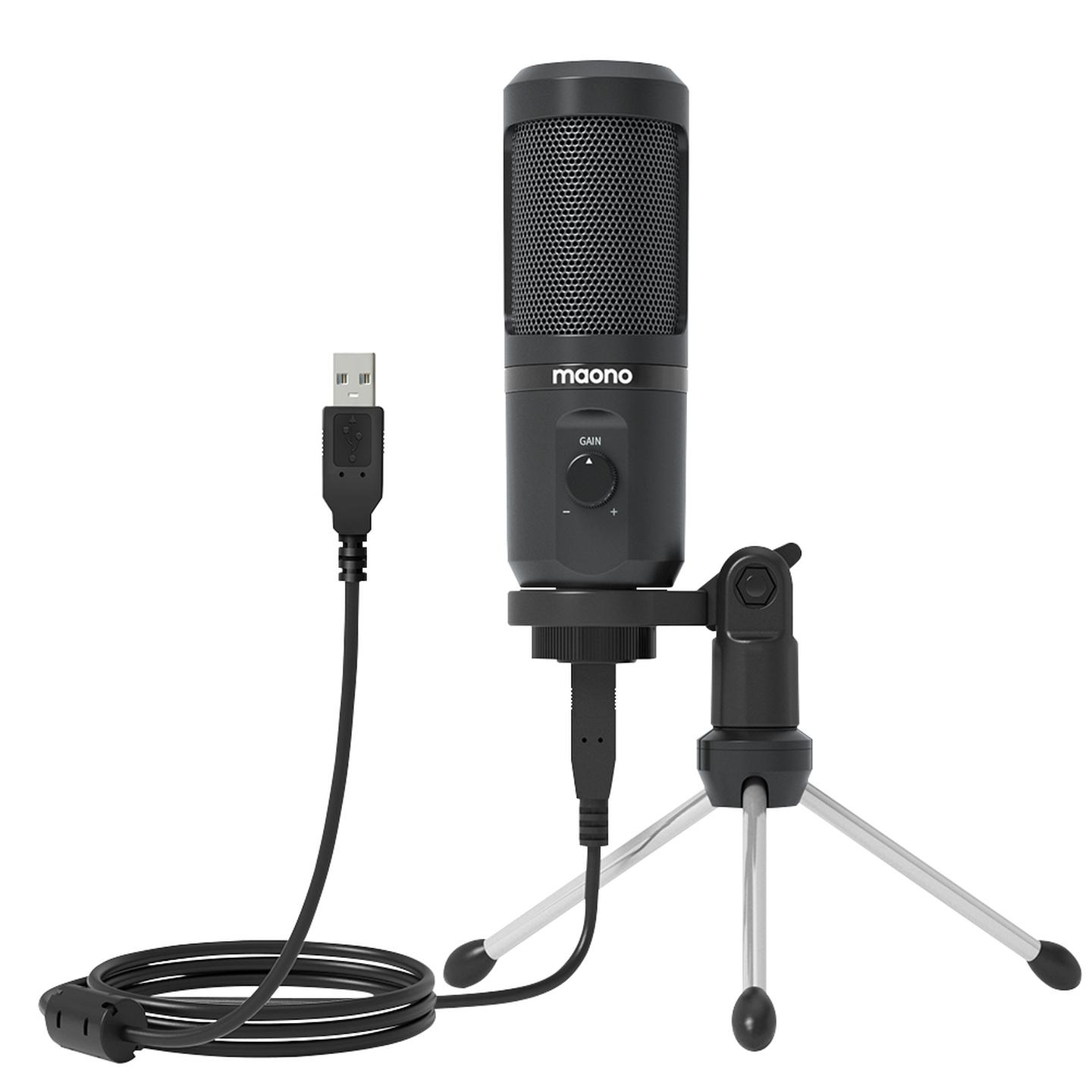 Maono USB Gaming Microphone with Mic Gain Control with Tripod Desk Stand