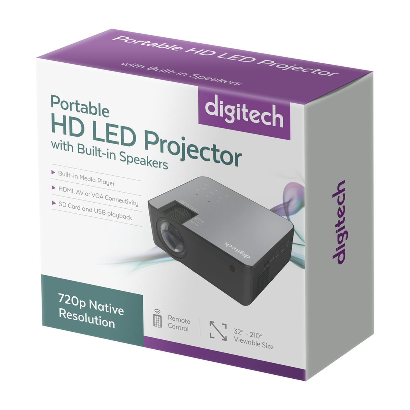 Digitech HD Projector with HDMI USB and VGA Inputs and Built-in Speakers