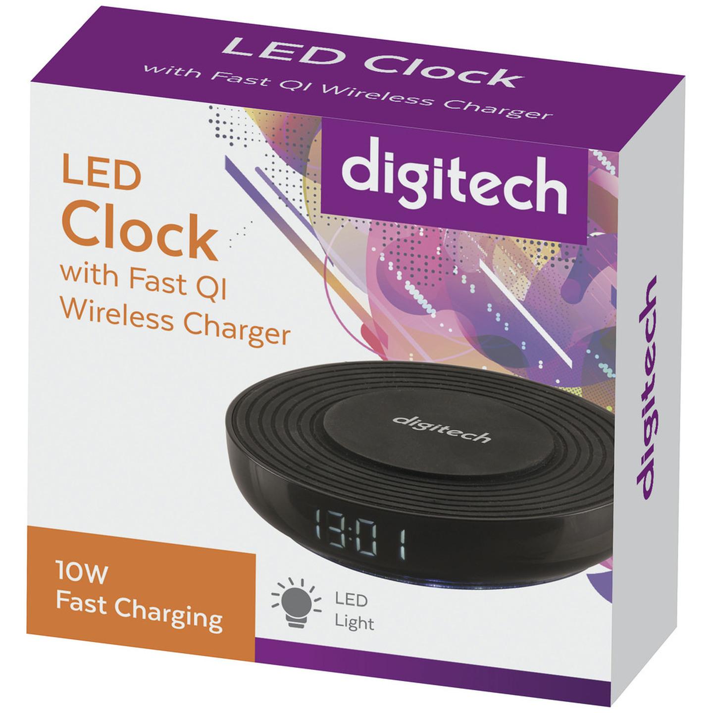 LED Clock with Light and Fast QI Wireless Charger