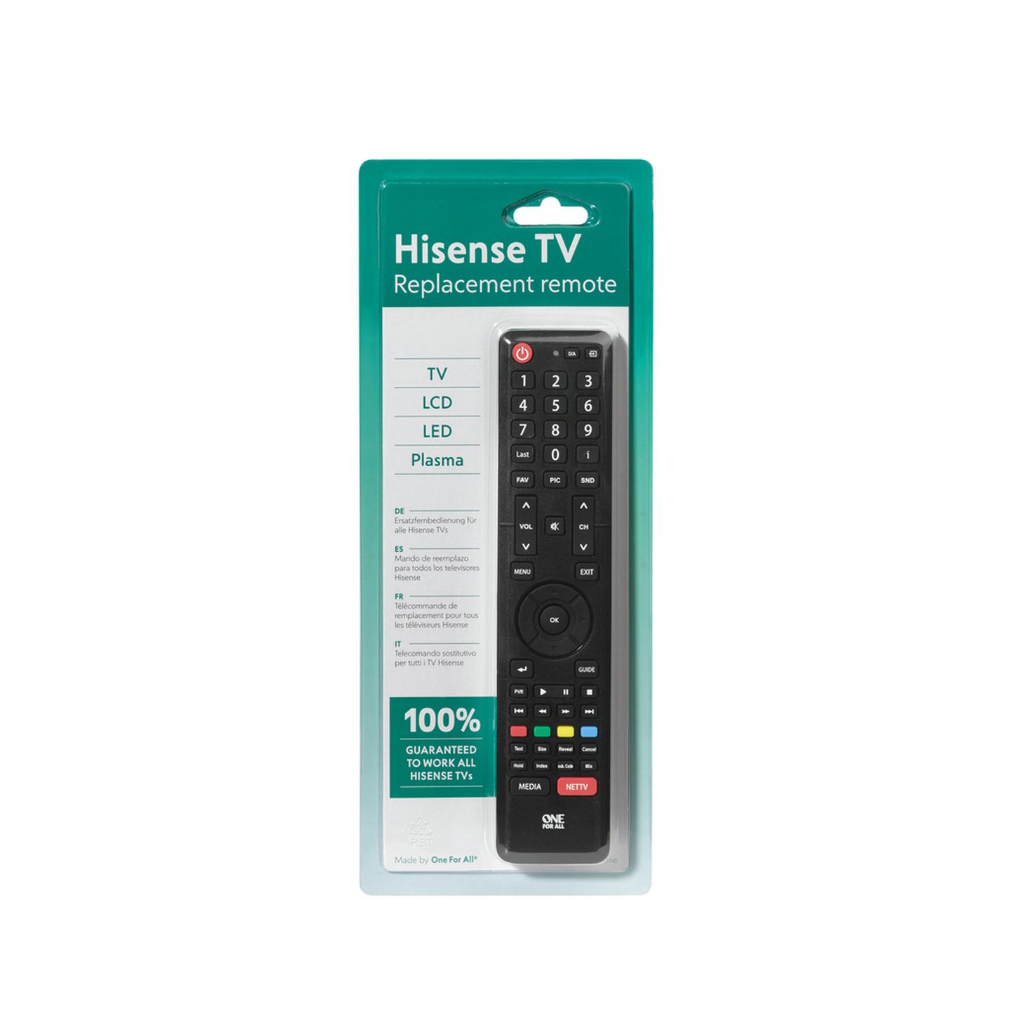 One For All Remote to suit Hisense TVs