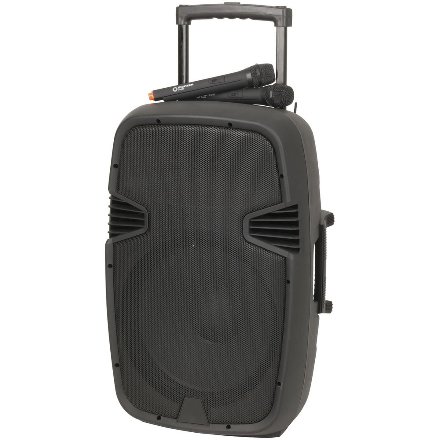 Portable Amplified 15 PA Speaker with Two Channel UHF Mics