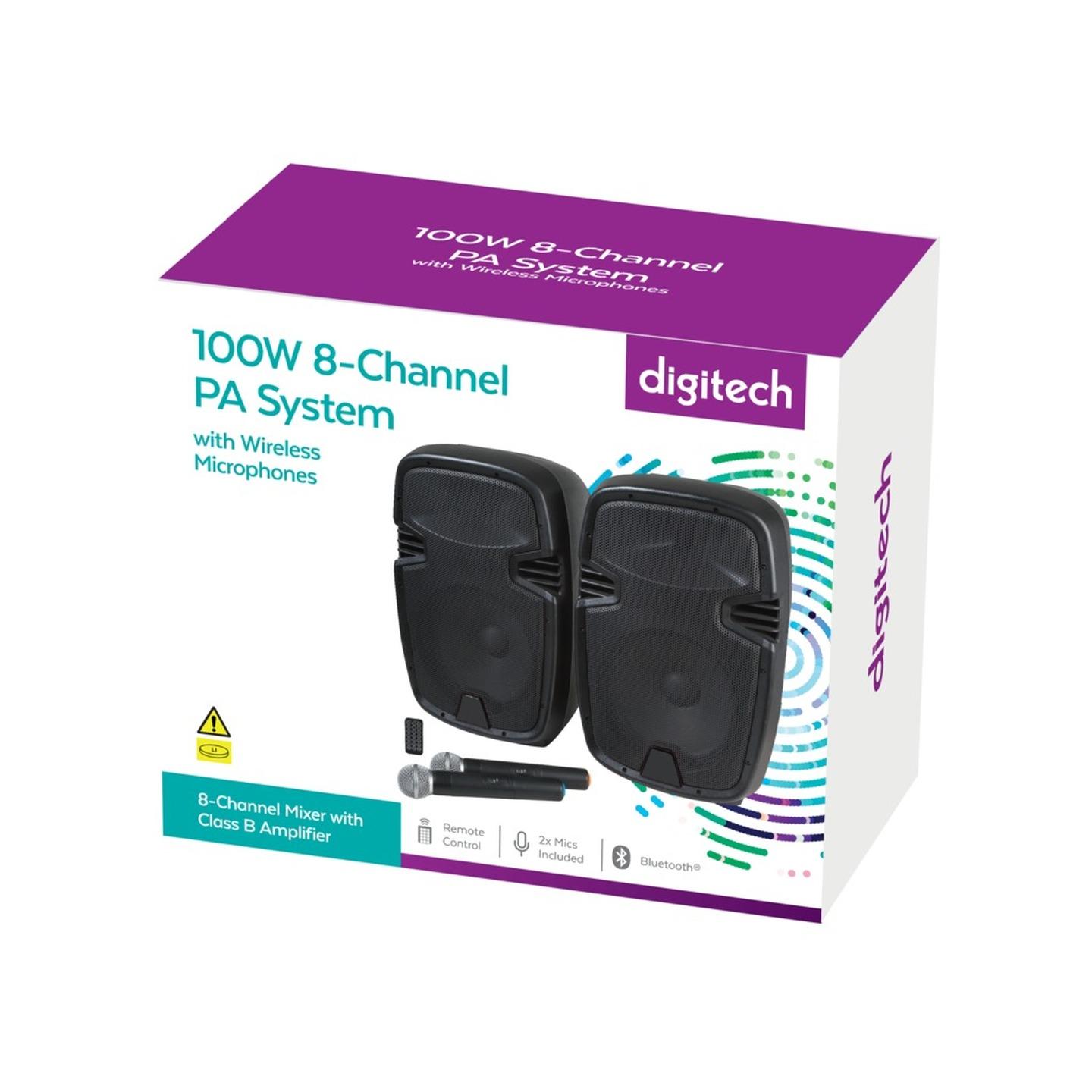 10 Inch 100W 8 Channel PA System with Wireless Microphones