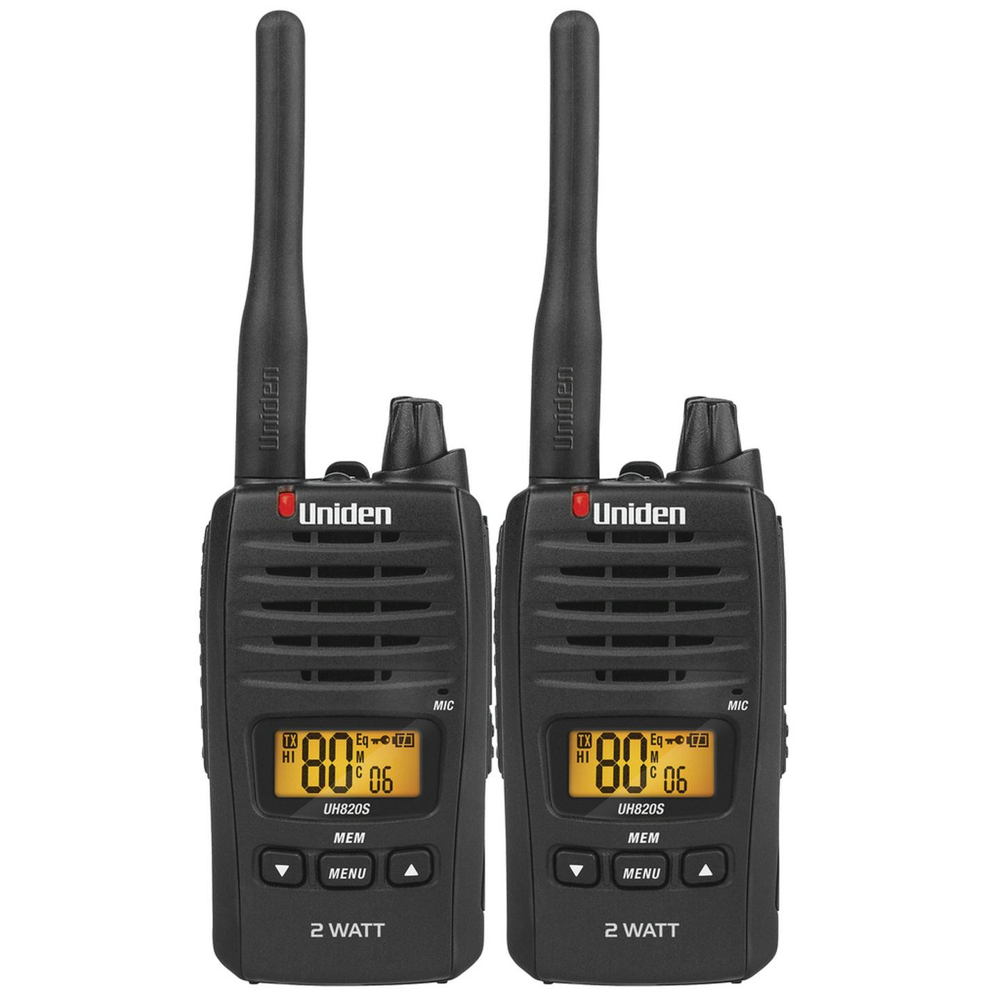 Uniden 2W UHF Transceiver UH820s Twin Pack