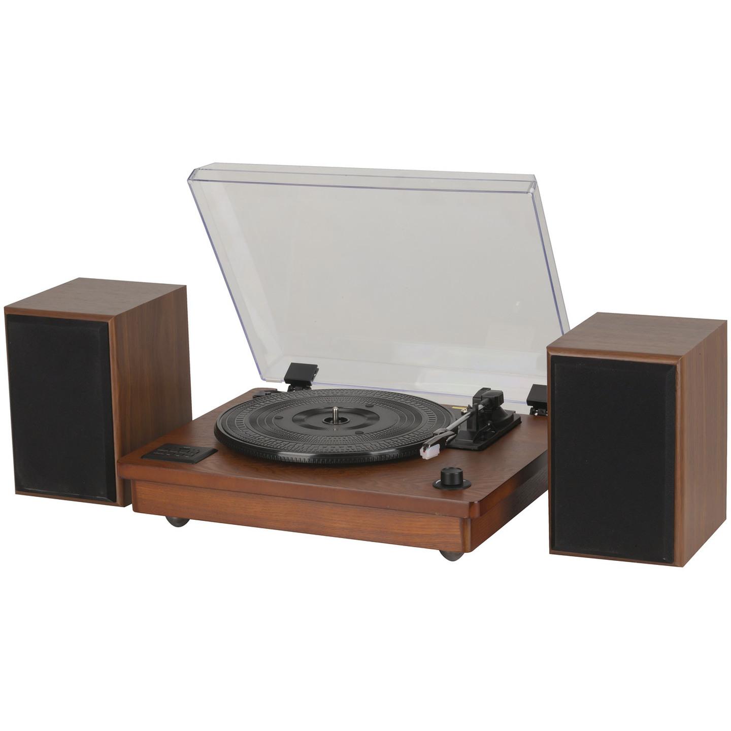 Wooden Turntable and Speaker Set