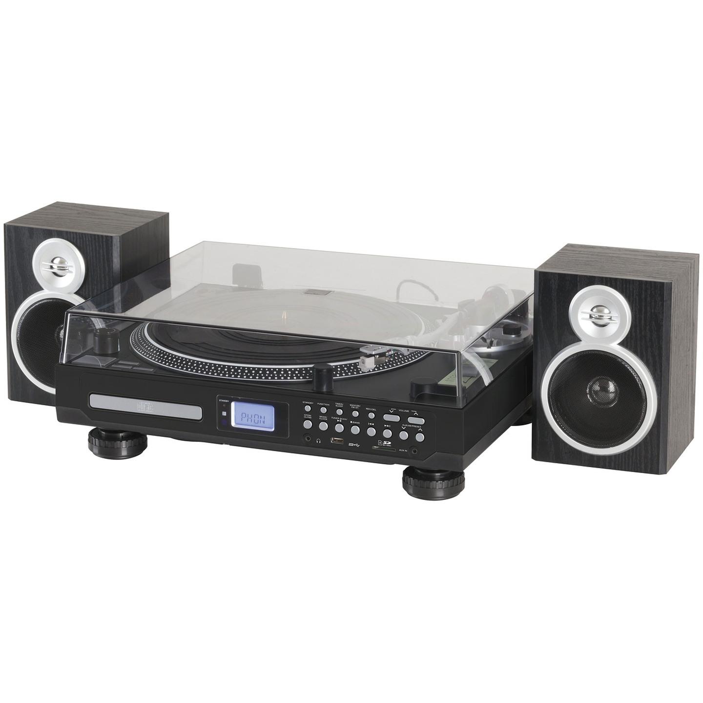 Proper Transcription-Type Turntable with Amplifier and AM/FM Tuner
