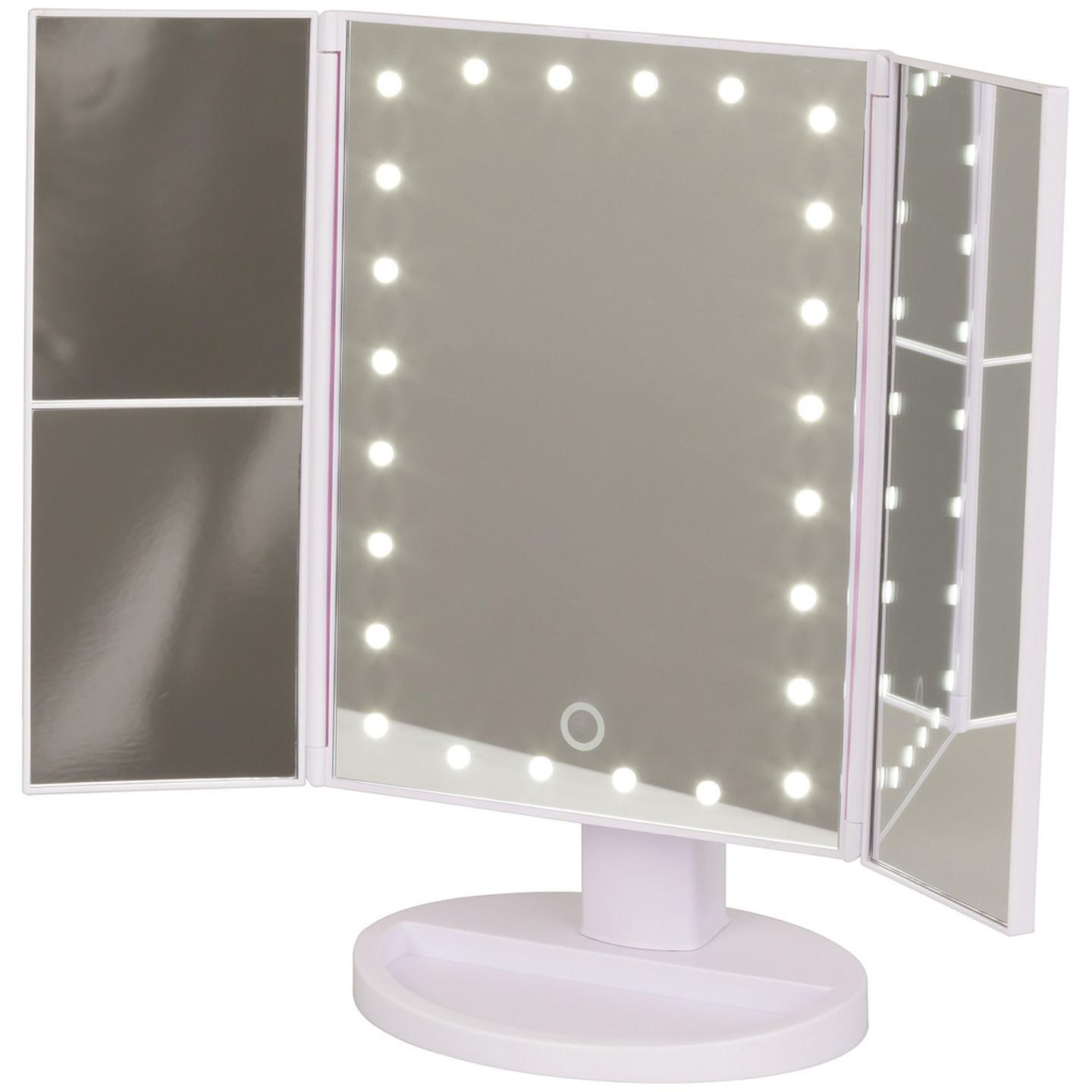 Tri-Fold LED Makeup Mirror with 3 x Magnification