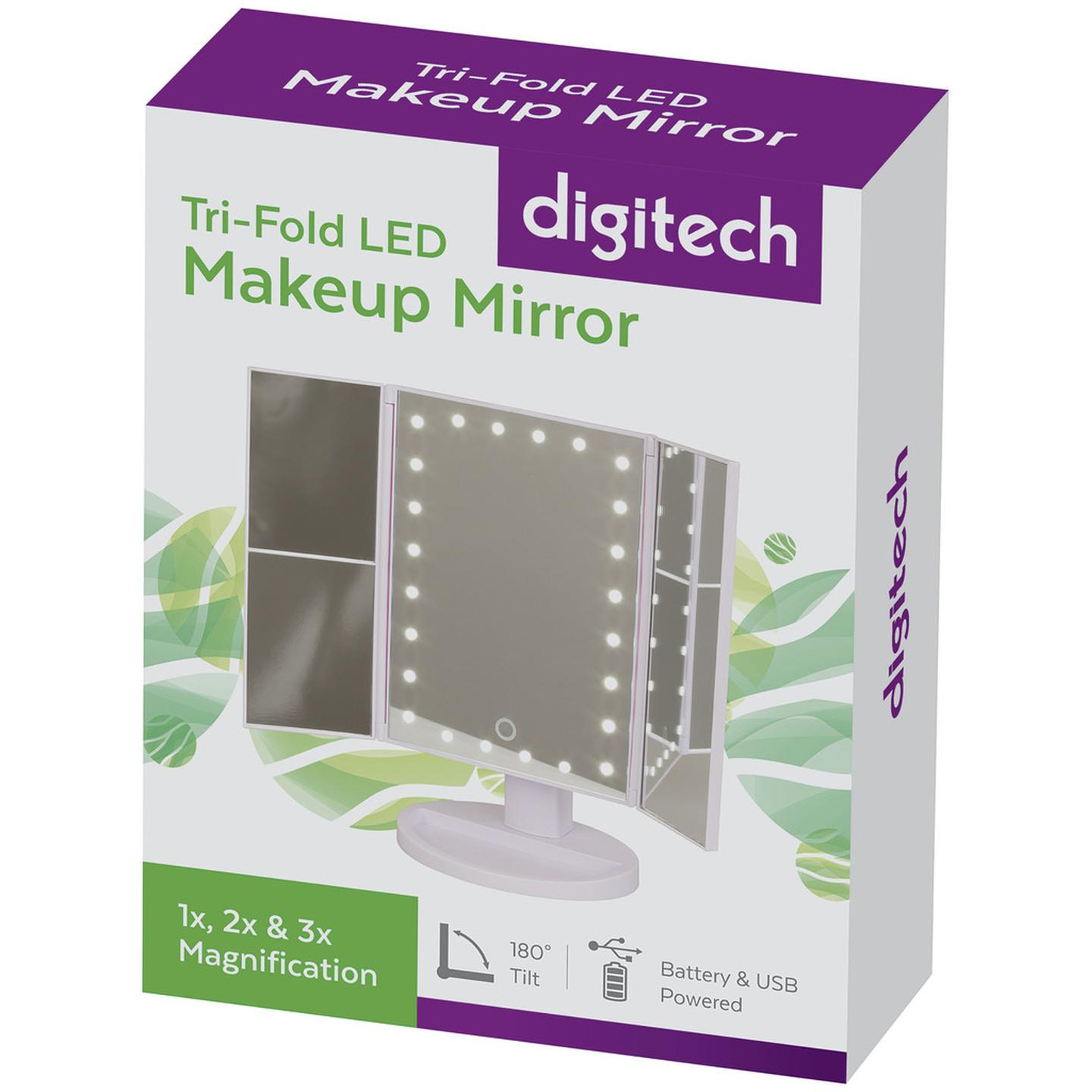 Tri-Fold LED Makeup Mirror with 3 x Magnification