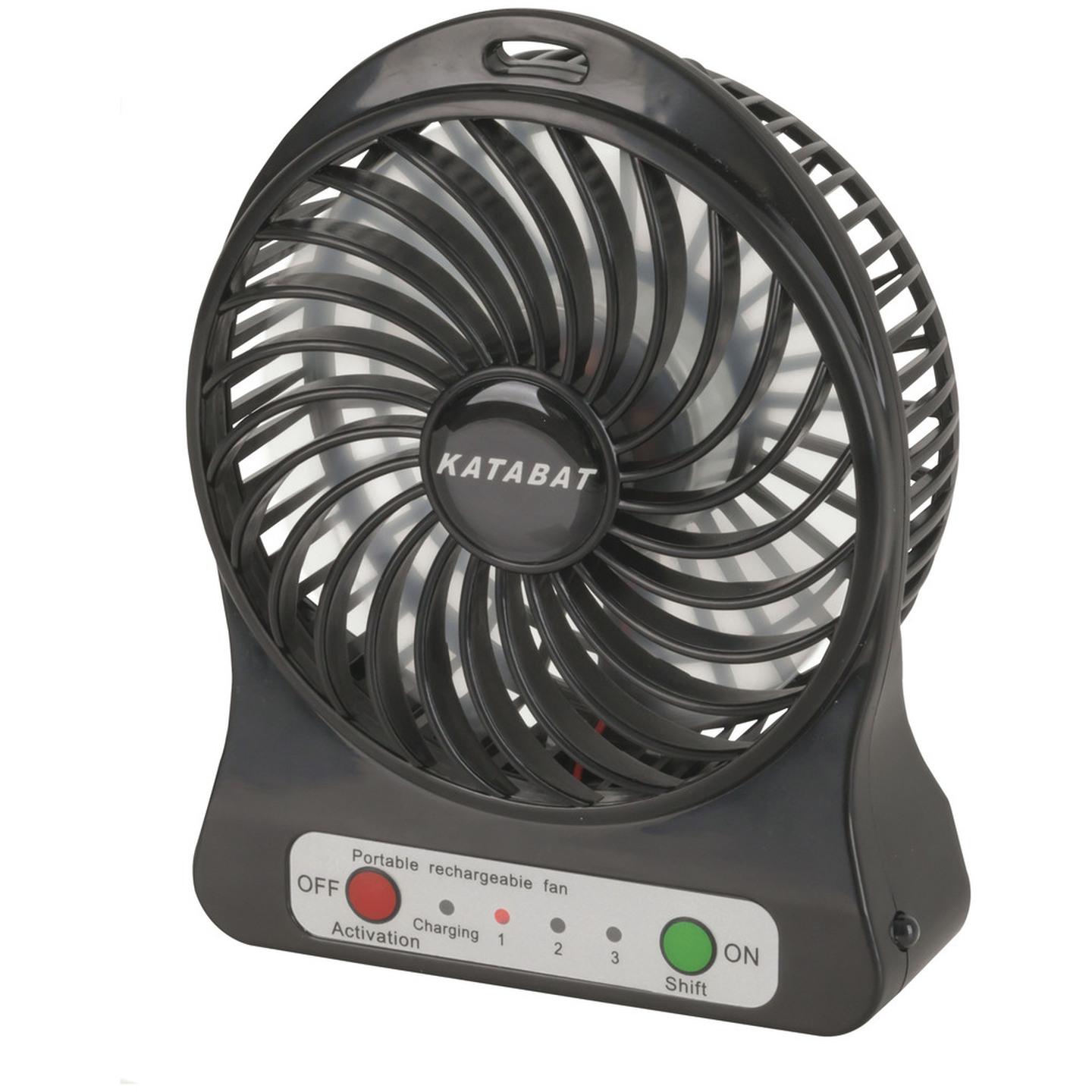 Mini USB Rechargeable 3 Speed Fan with LED Light - Black