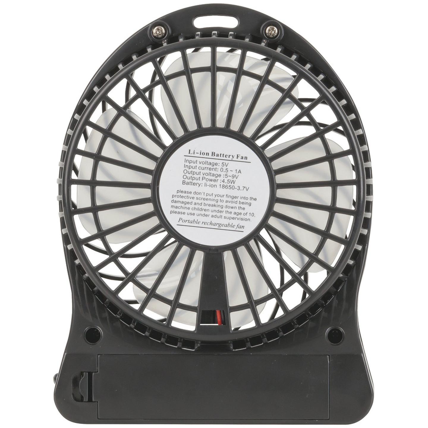 Mini USB Rechargeable 3 Speed Fan with LED Light - Black