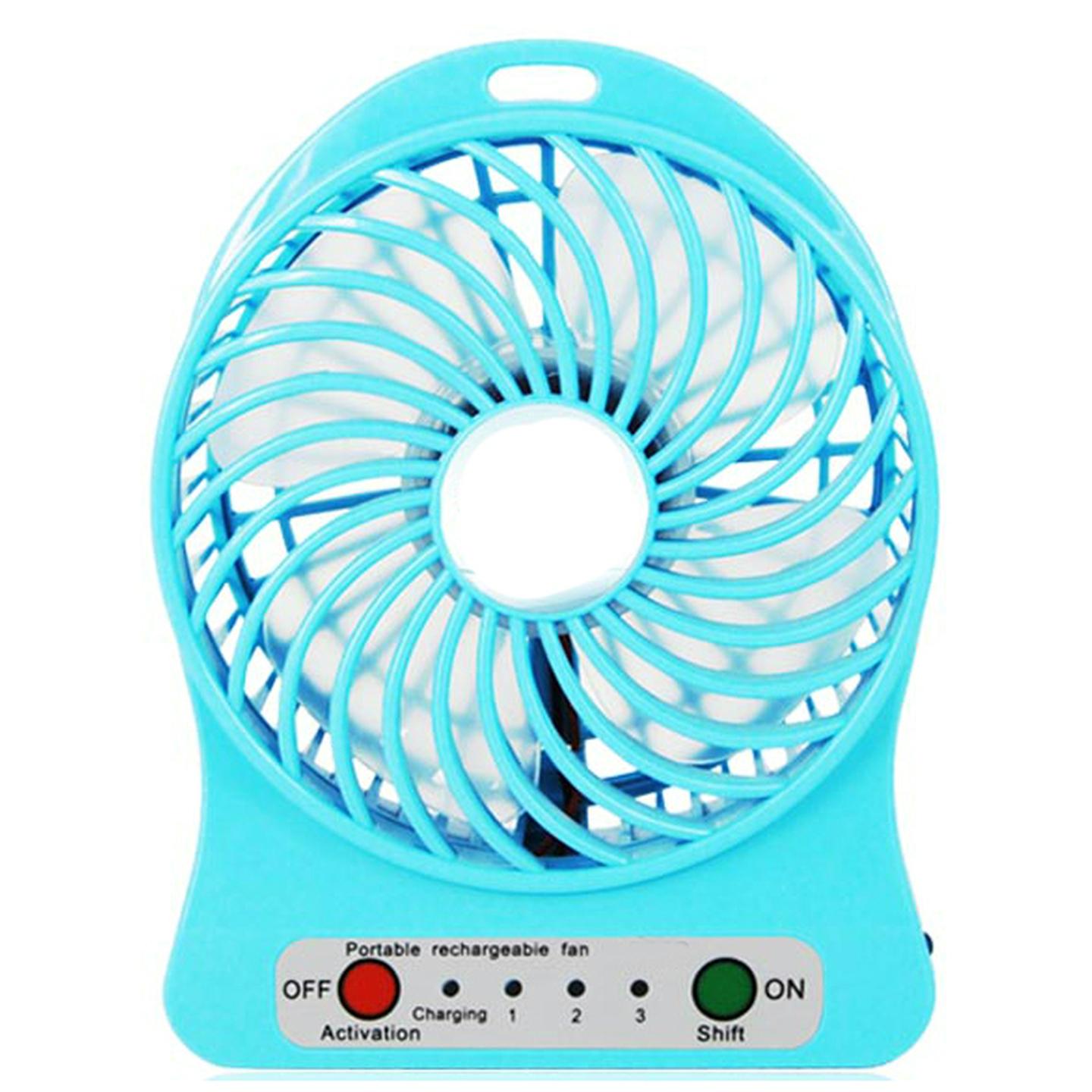 Mini USB Rechargeable Fan with LED Light - Blue