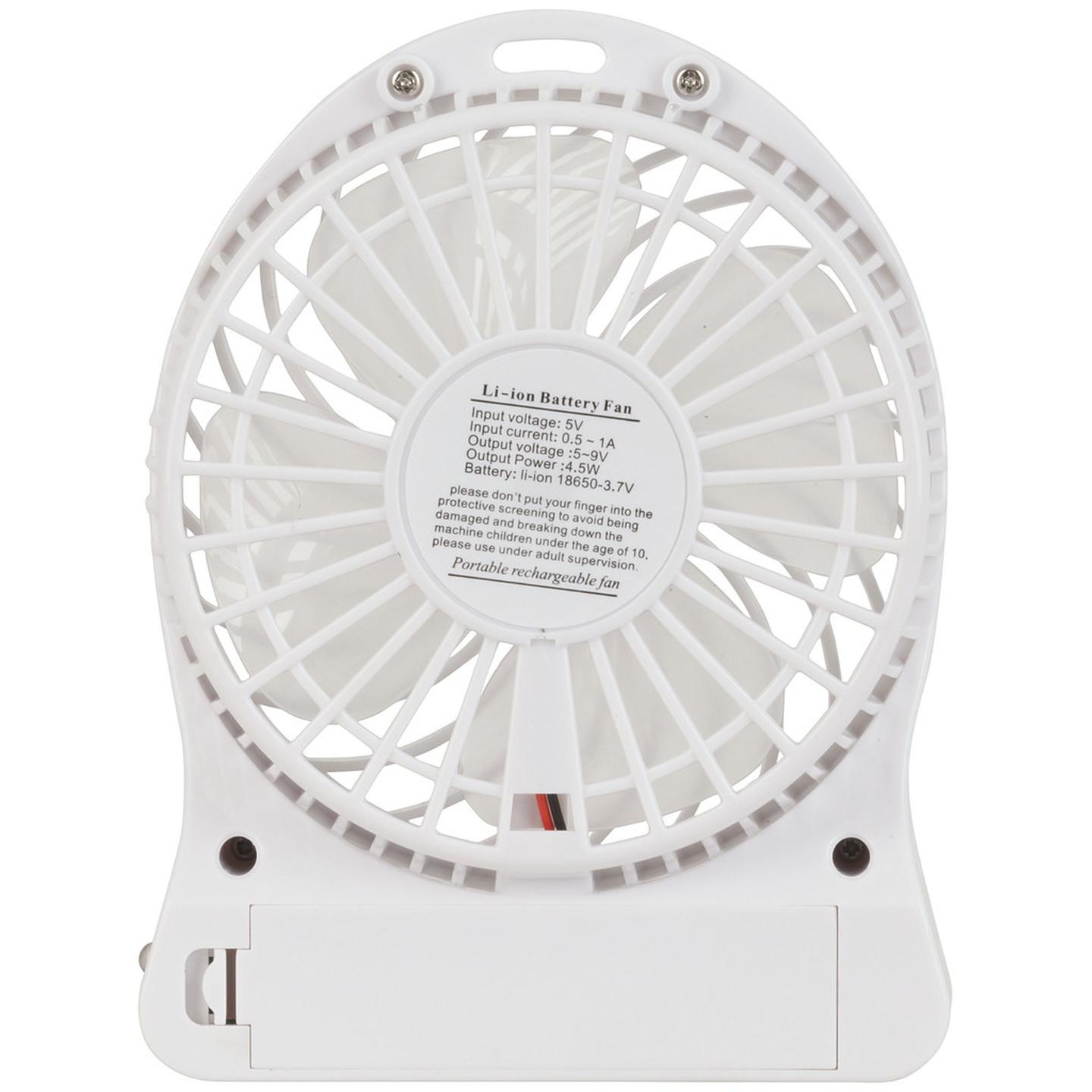 Mini USB Rechargeable 3 Speed Fan with LED Light - White