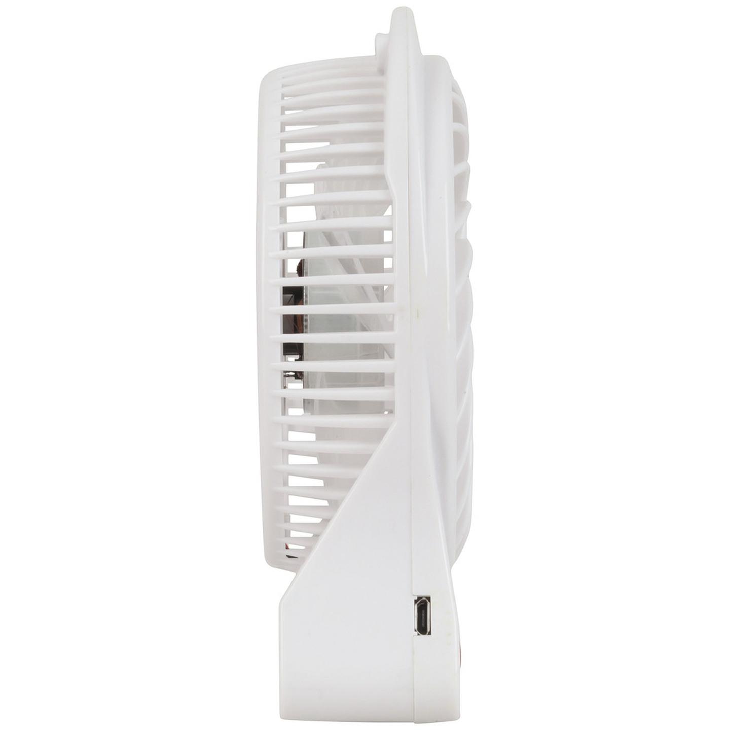 Mini USB Rechargeable 3 Speed Fan with LED Light - White