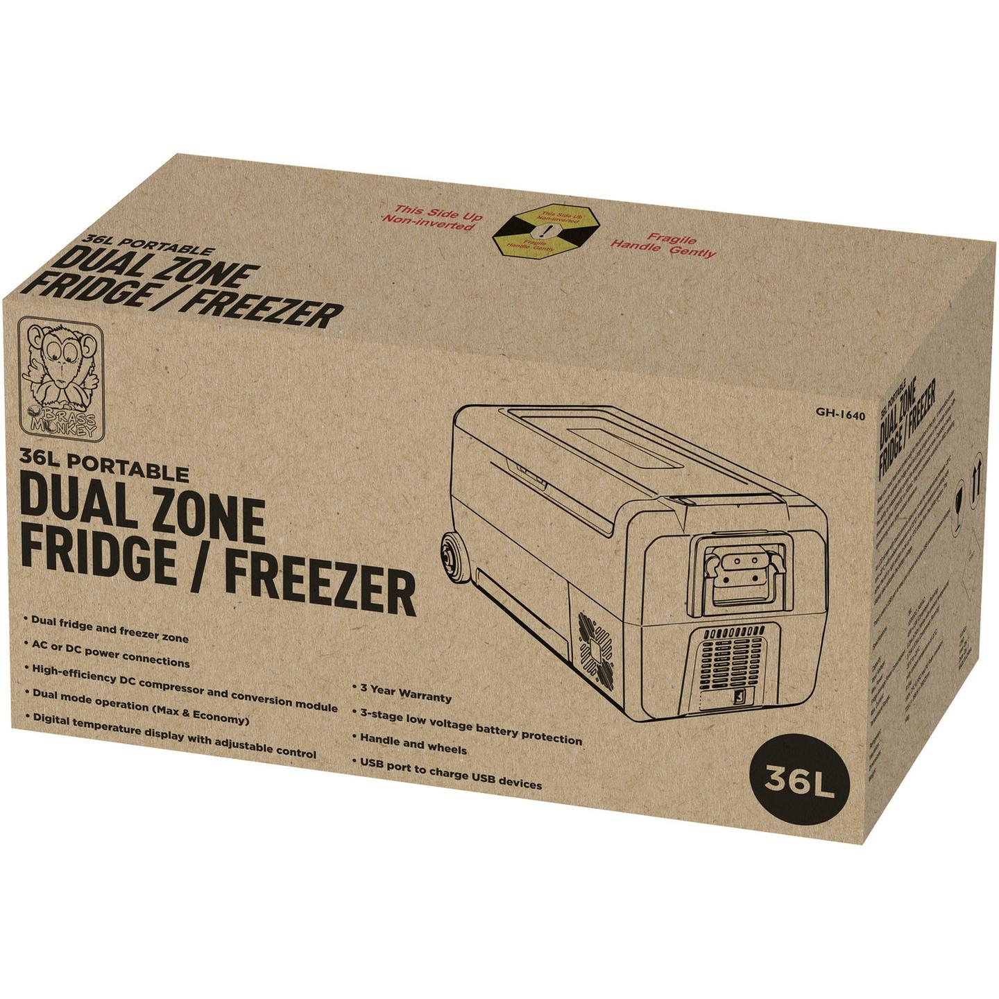 36L Brass Monkey Single or Dual Zone Fridge/Freezer with Removable Zone Divider