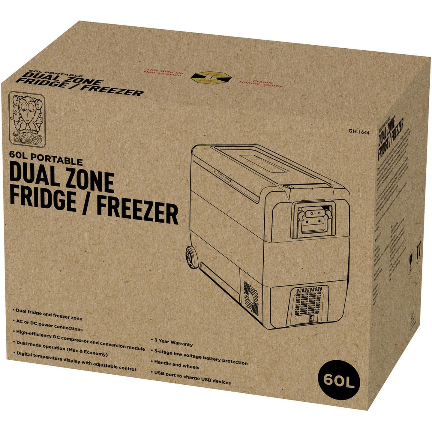 60L Brass Monkey Single or Dual Zone Fridge/Freezer with Removable Zone Divider