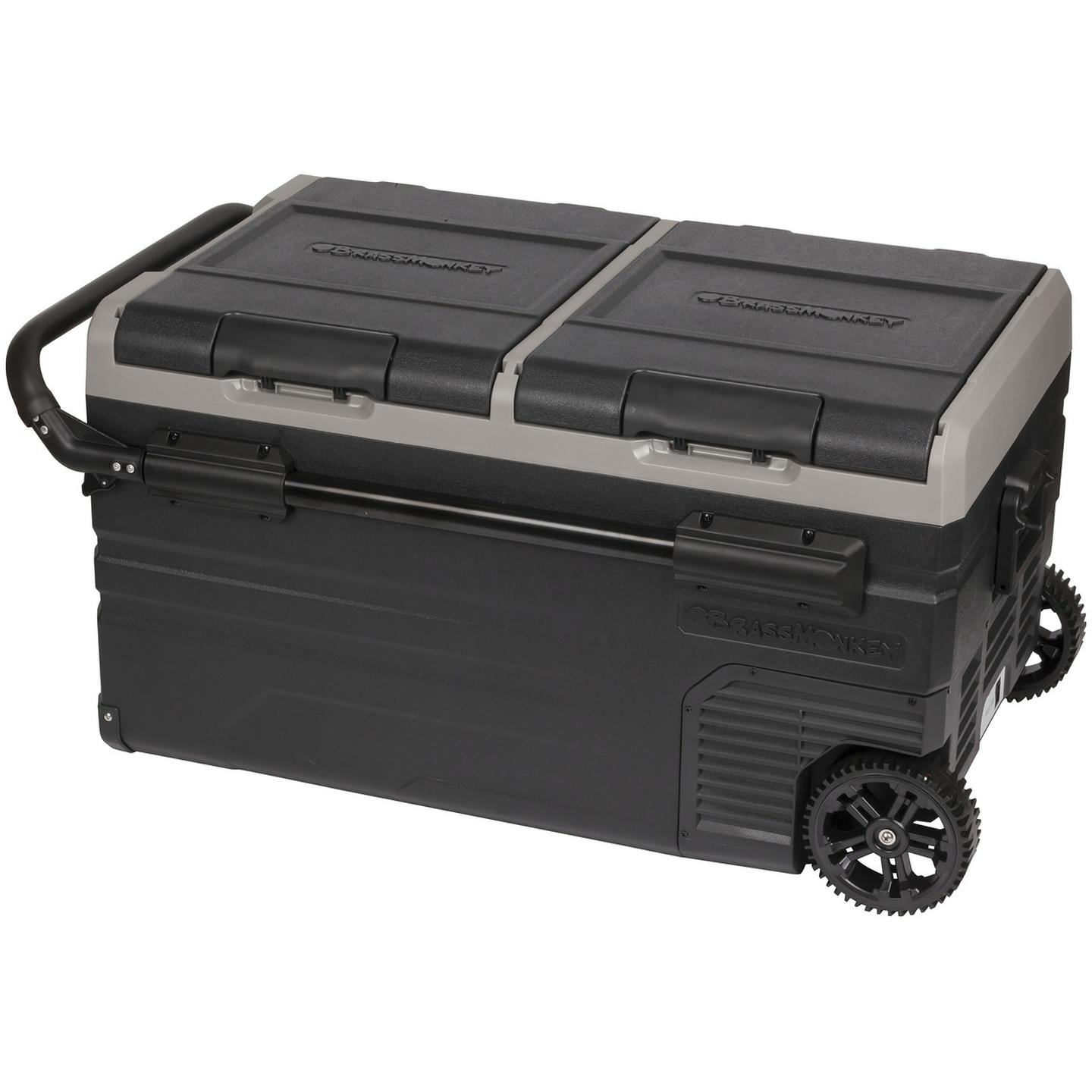75L  Brass Monkey Portable Dual Zone Fridge and Freezer with Handles and Wheels