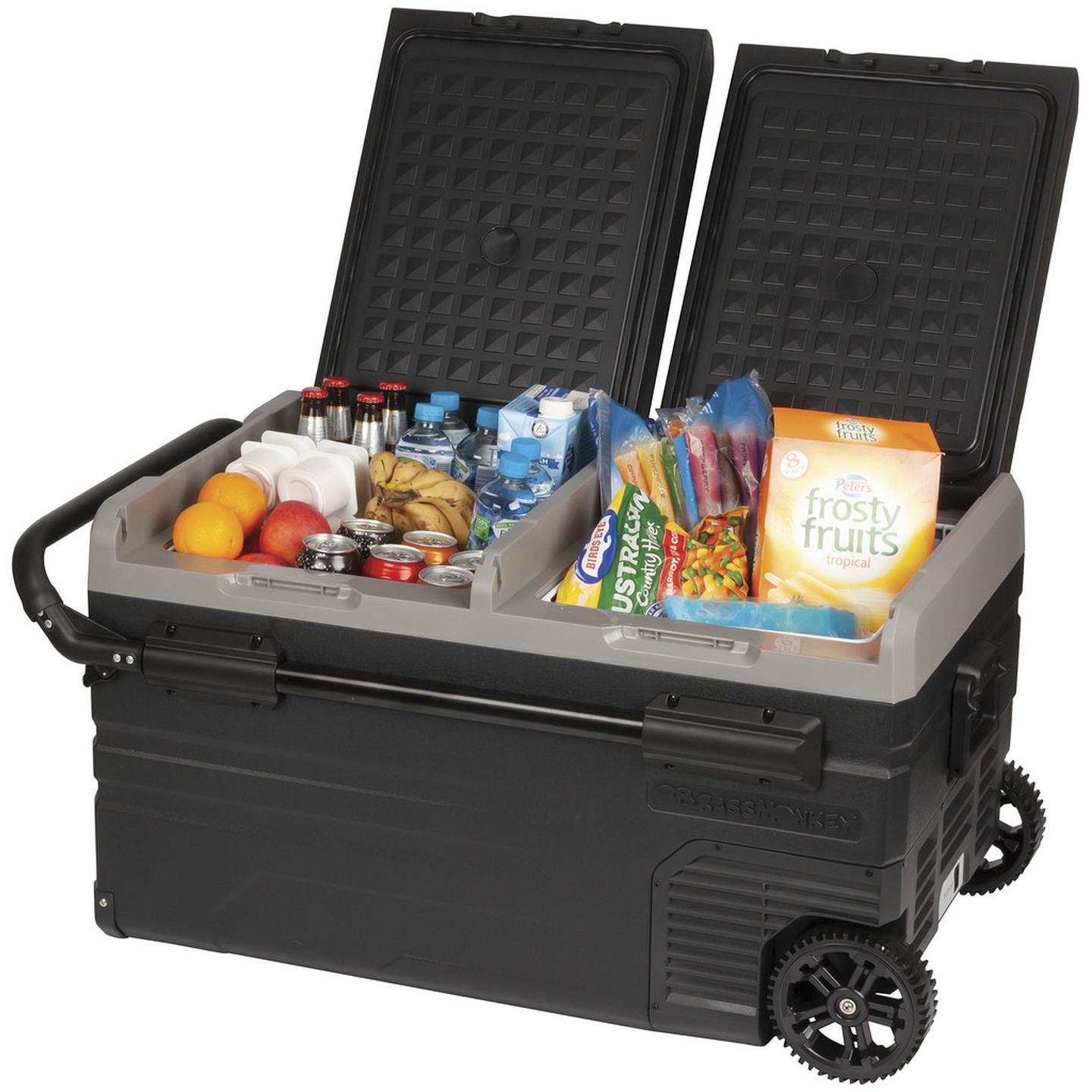 75L  Brass Monkey Portable Dual Zone Fridge and Freezer with Handles and Wheels