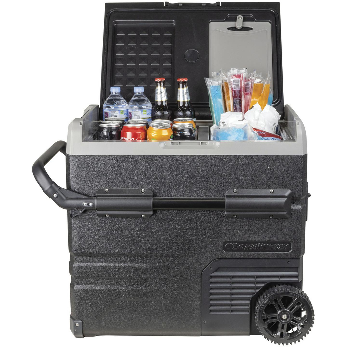 55L Brass Monkey Portable Dual Zone Fridge/Freezer with Wheels and Battery Compartment