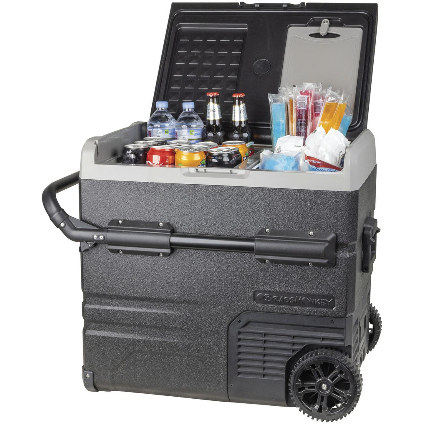 55L Brass Monkey Portable Dual Zone Fridge/Freezer with Wheels and Battery Compartment