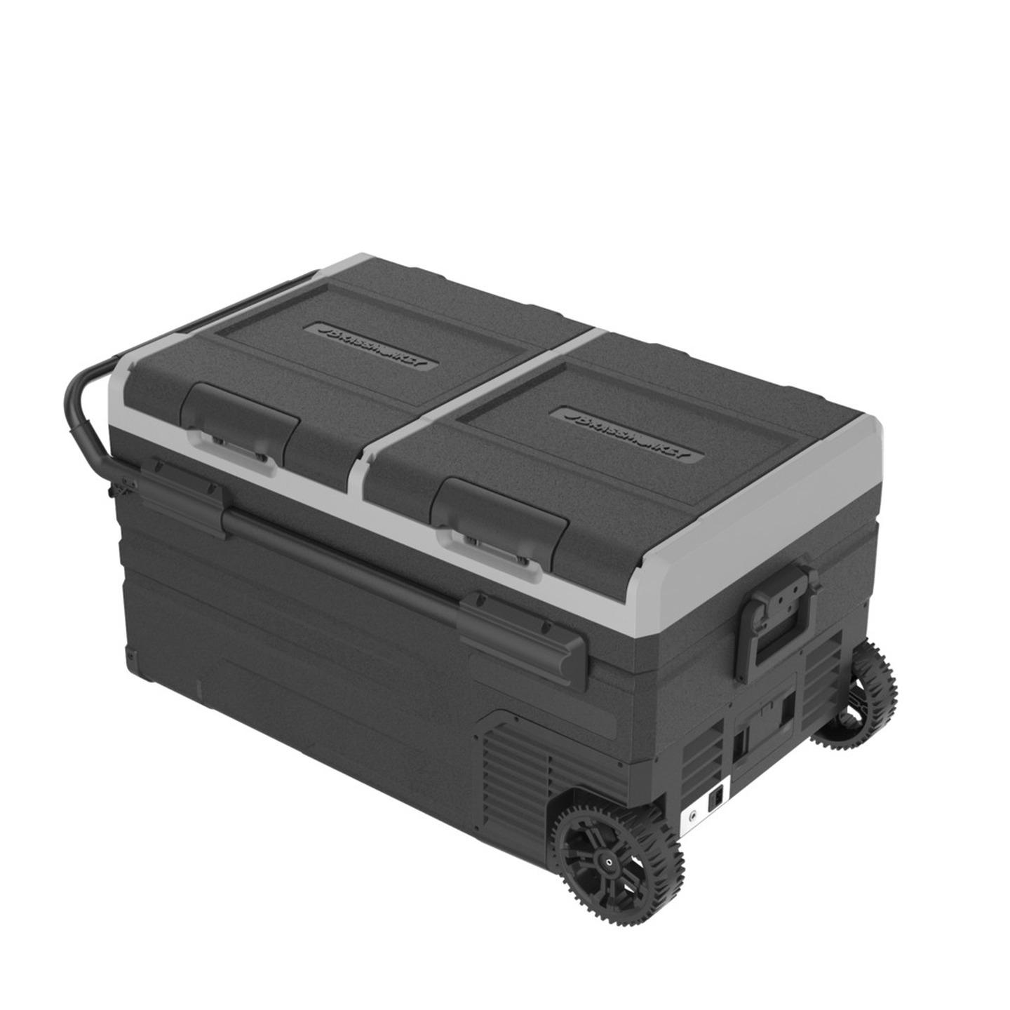 75L Brass Monkey Portable Low Profile Dual Zone Fridge/Freezer with Wheels and Battery Compartment