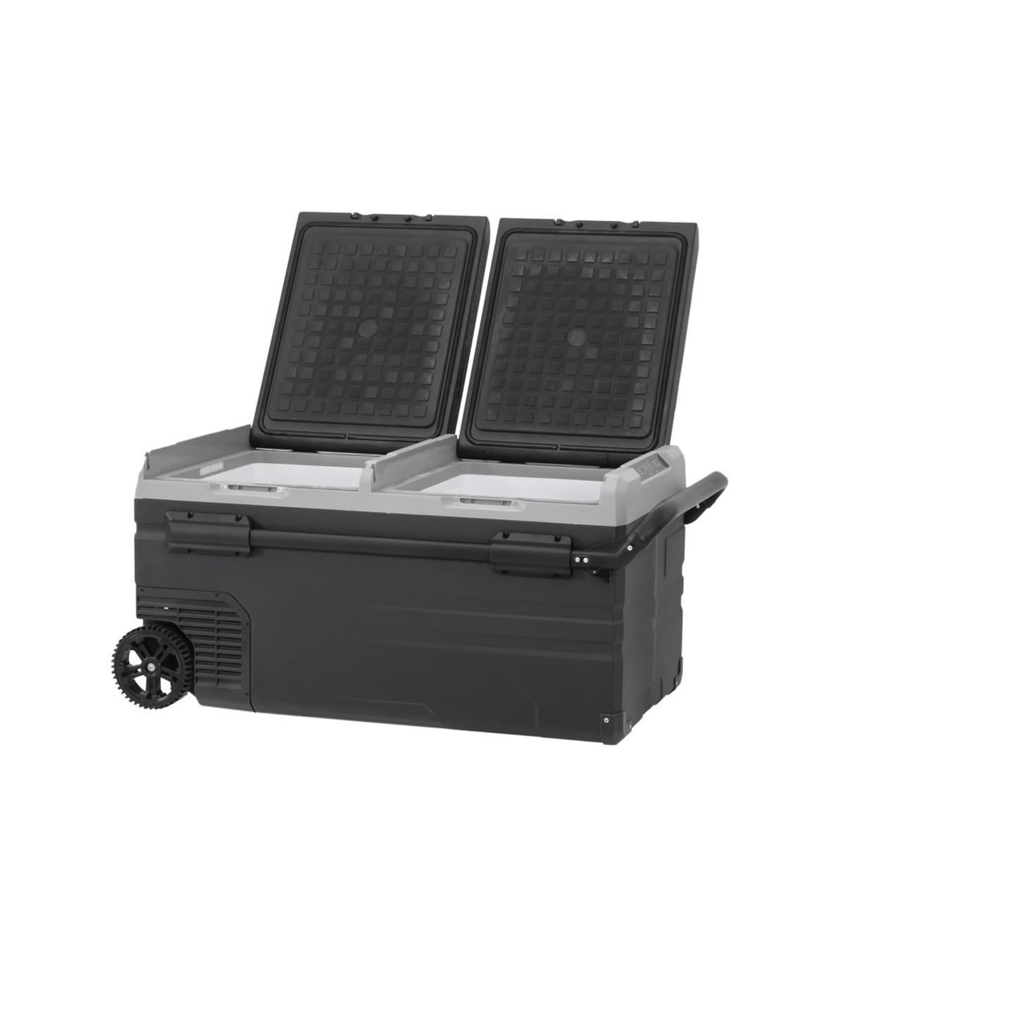 75L Brass Monkey Portable Low Profile Dual Zone Fridge/Freezer with Wheels and Battery Compartment