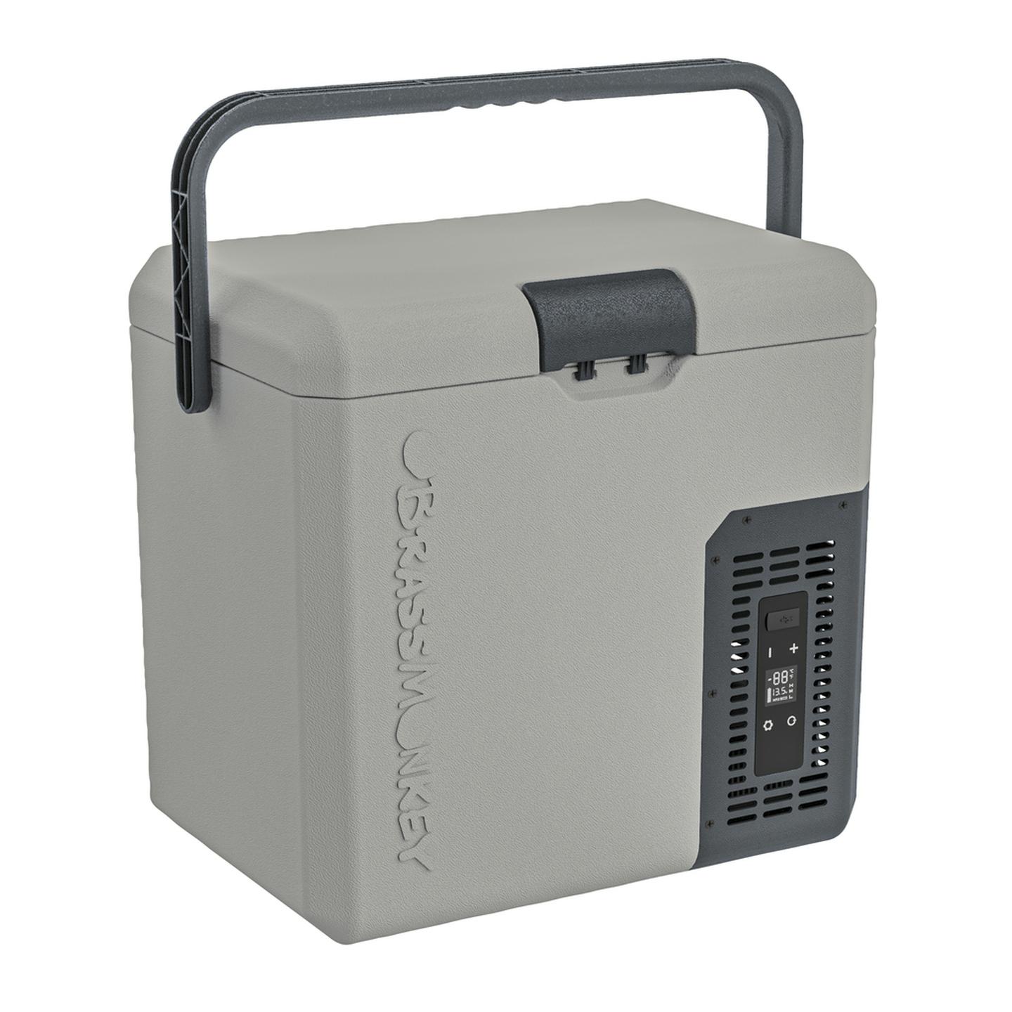 18L Brass Monkey Portable Fridge/Freezer with Carry Handle and Battery Compartment - Grey/Dark Grey