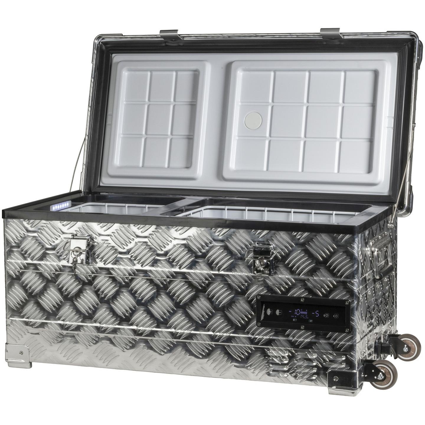 42L Brass Monkey Portable Dual Zone Aluminium Check Plate Fridge/Freezer