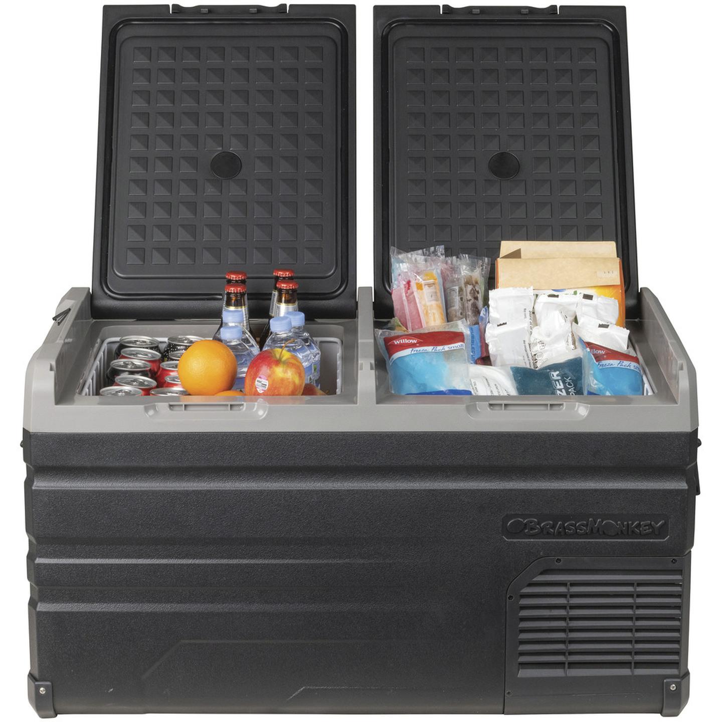 75L Brass Monkey Portable Low Profile Dual Zone Fridge/Freezer with Battery Compartment
