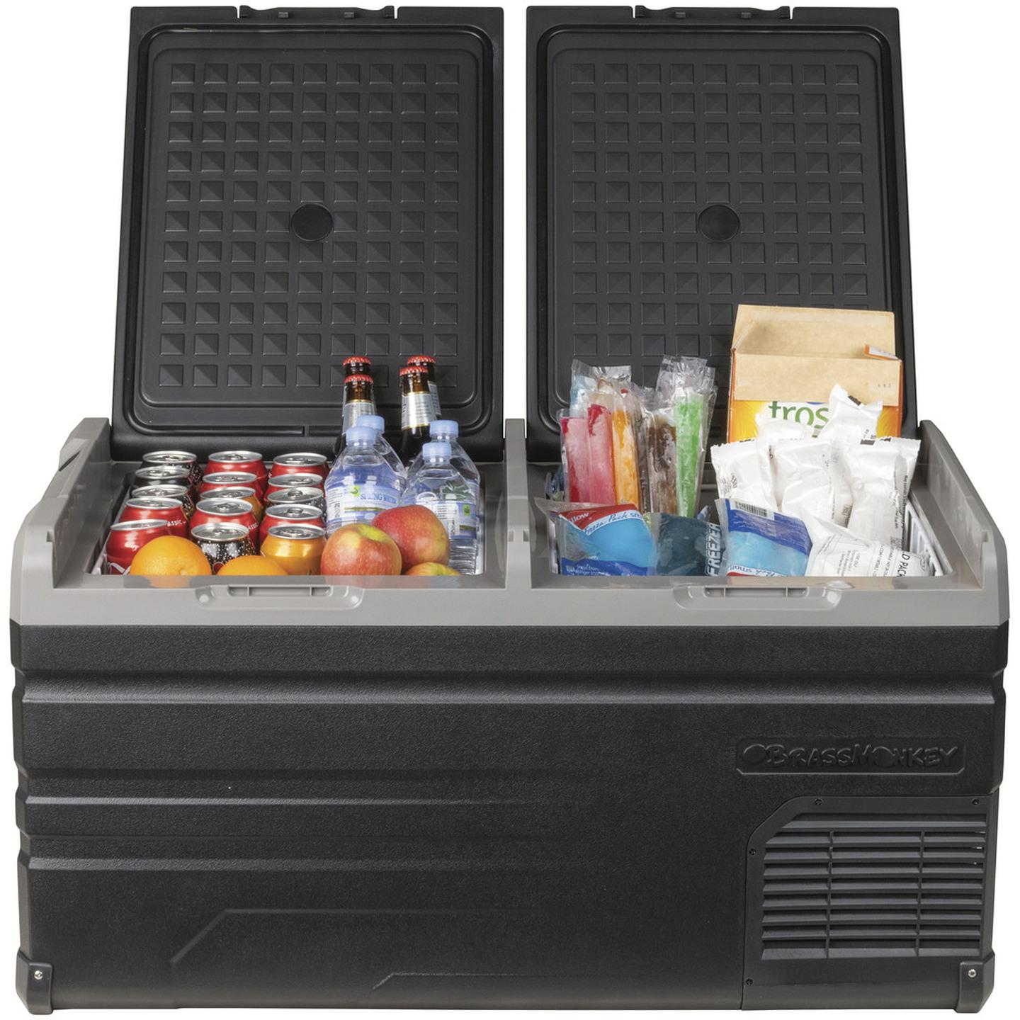 95L Brass Monkey Portable Low Profile Dual Zone Fridge/Freezer with Battery Compartment
