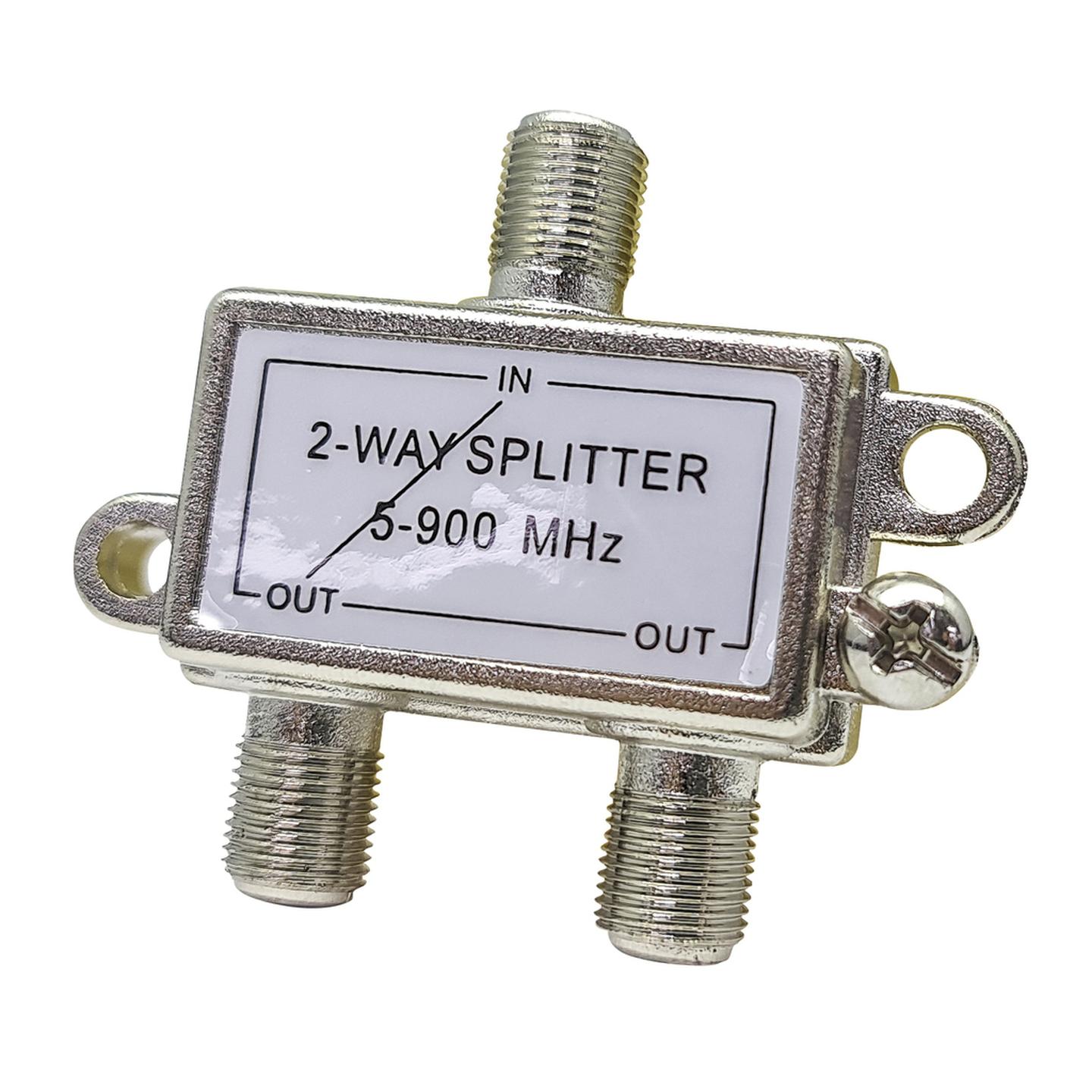 Two Way TV Splitter with Power Pass - F Connectors - Die Cast