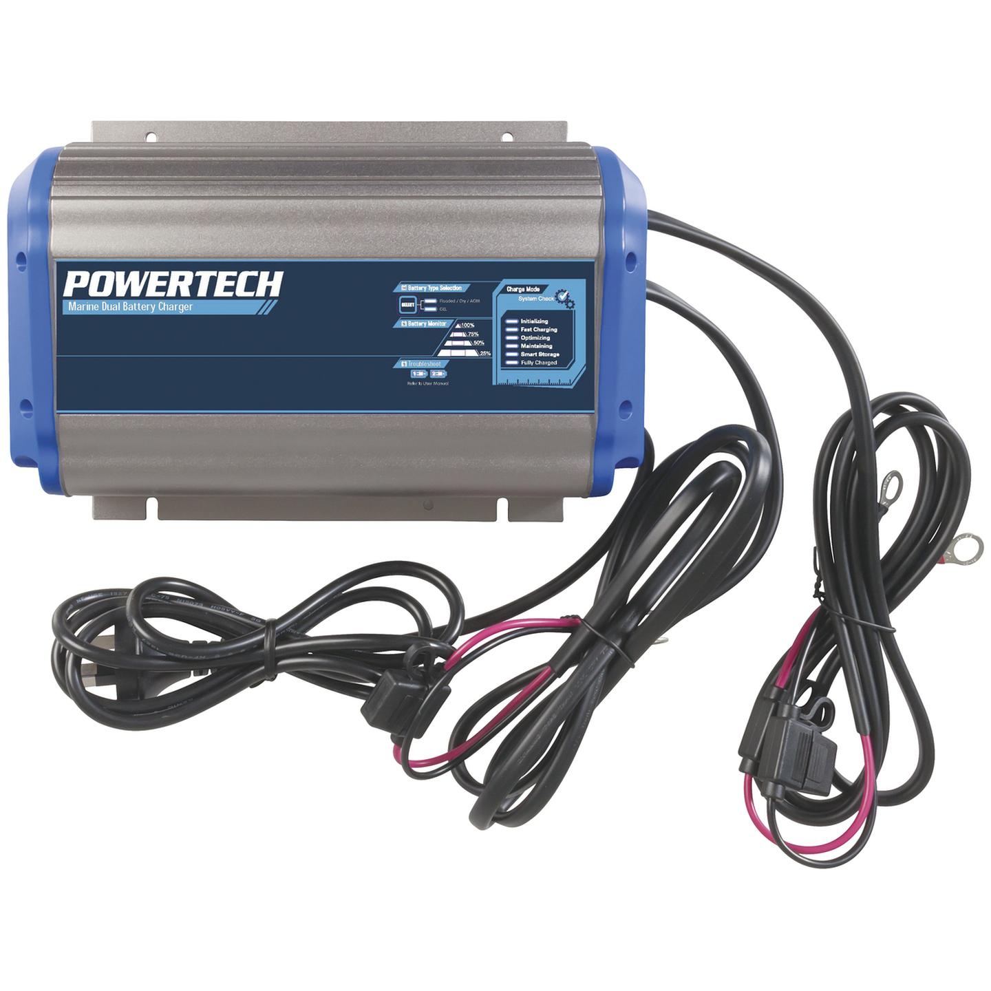 12/24V 12A Dual Marine Dual Battery Charger with Individual Charging For Up To 2 Batteries