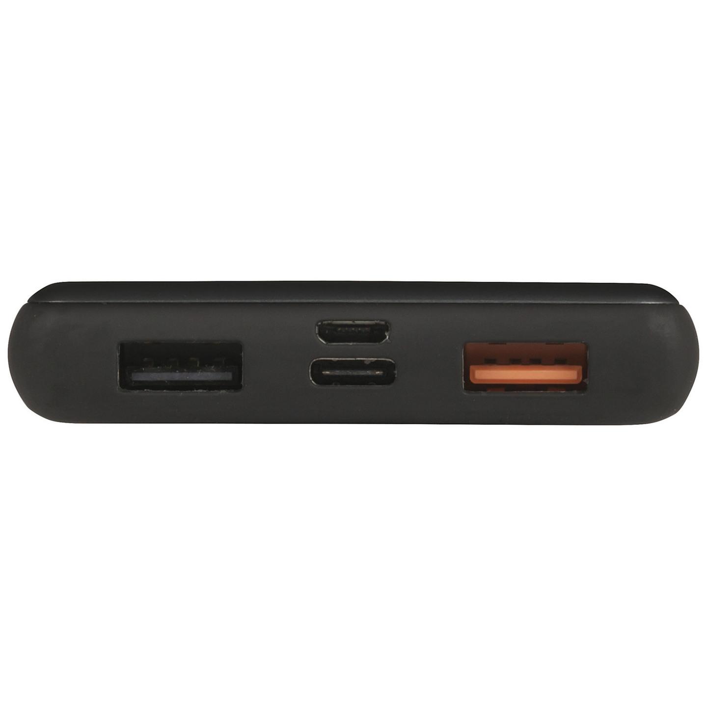 10000mAh Portable Power Bank with USB Type-C and Dual USB-A Ports - Black