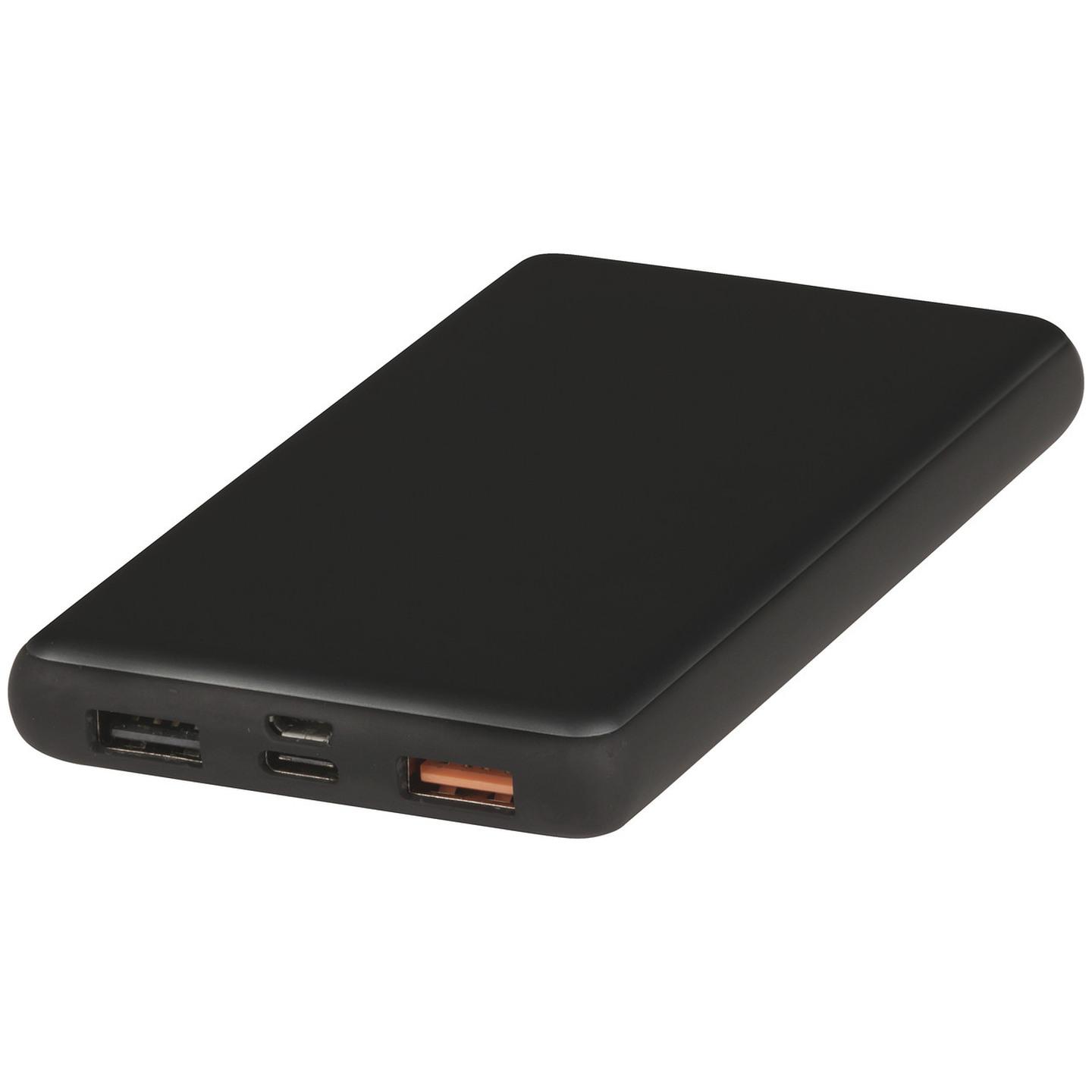 10000mAh Portable Power Bank with USB Type-C and Dual USB-A Ports - Black