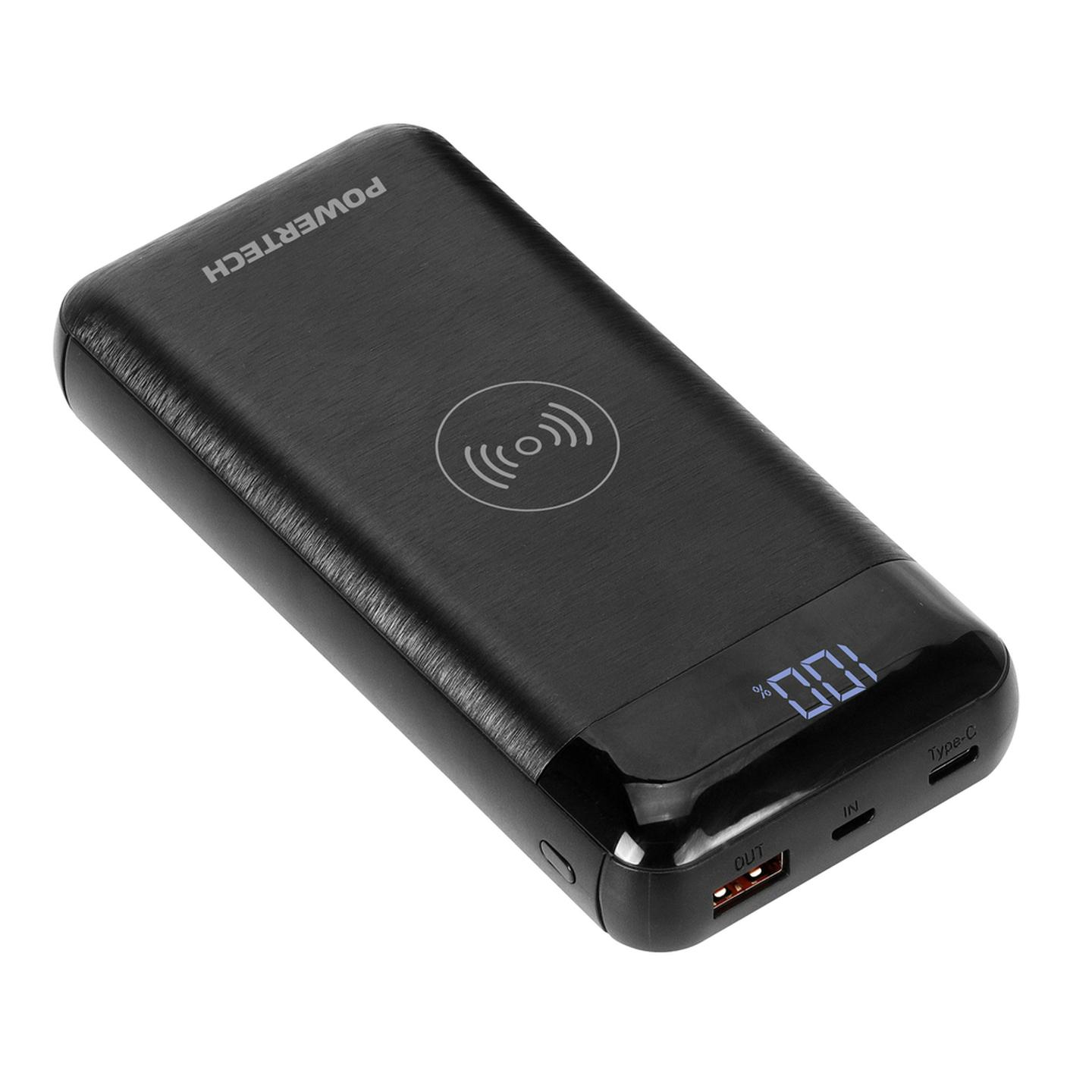 Powertech 20000mAh Power Bank with 2 x USB and Wireless Charger in Black